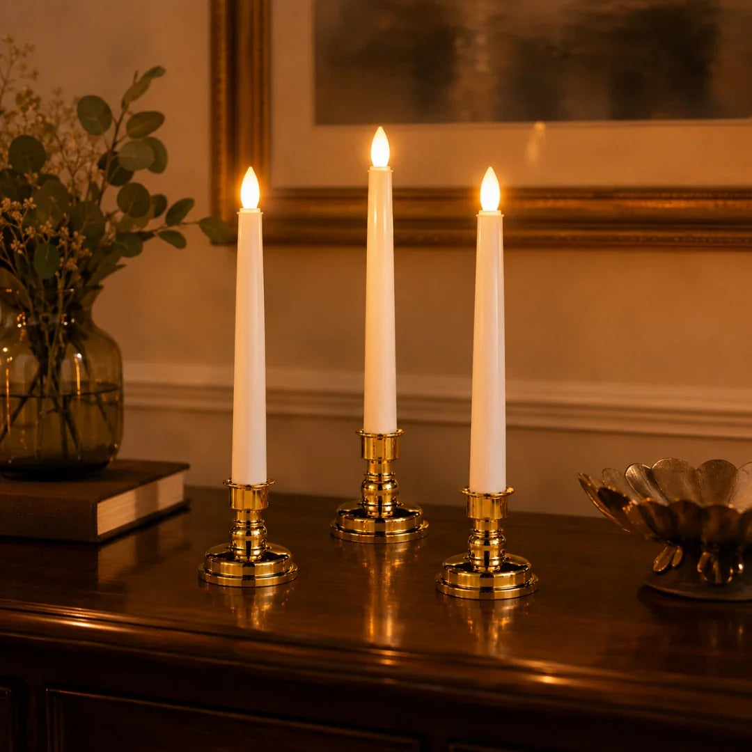 Flameless Electric Taper Candles with Remote – Realistic Flickering LED Pillar Light Set for Dining Room & Home Decor | Thomler