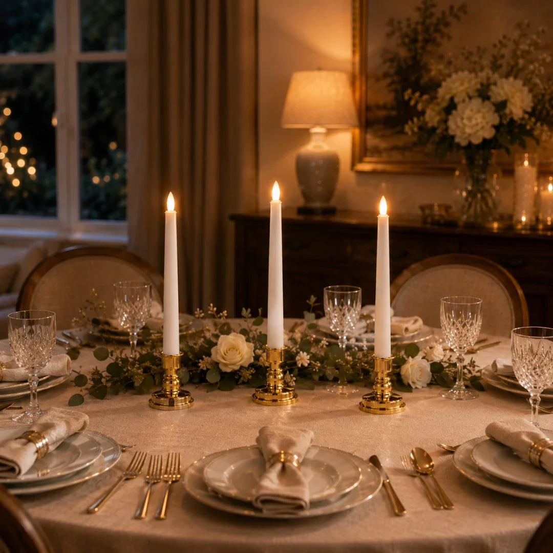 Flameless Electric Taper Candles with Remote – Realistic Flickering LED Pillar Light Set for Dining Room & Home Decor | Thomler