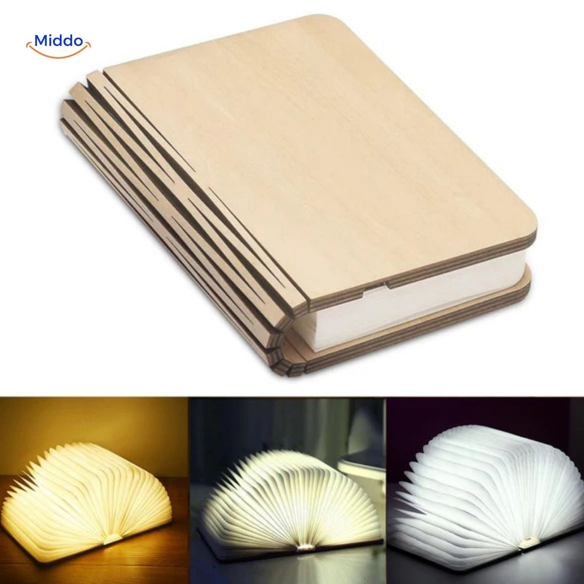Adjustable Wood-Grain LED Desk Lamp with 3 Light Modes & Foldable Design for Home Office Reading & Bedside | Thomler