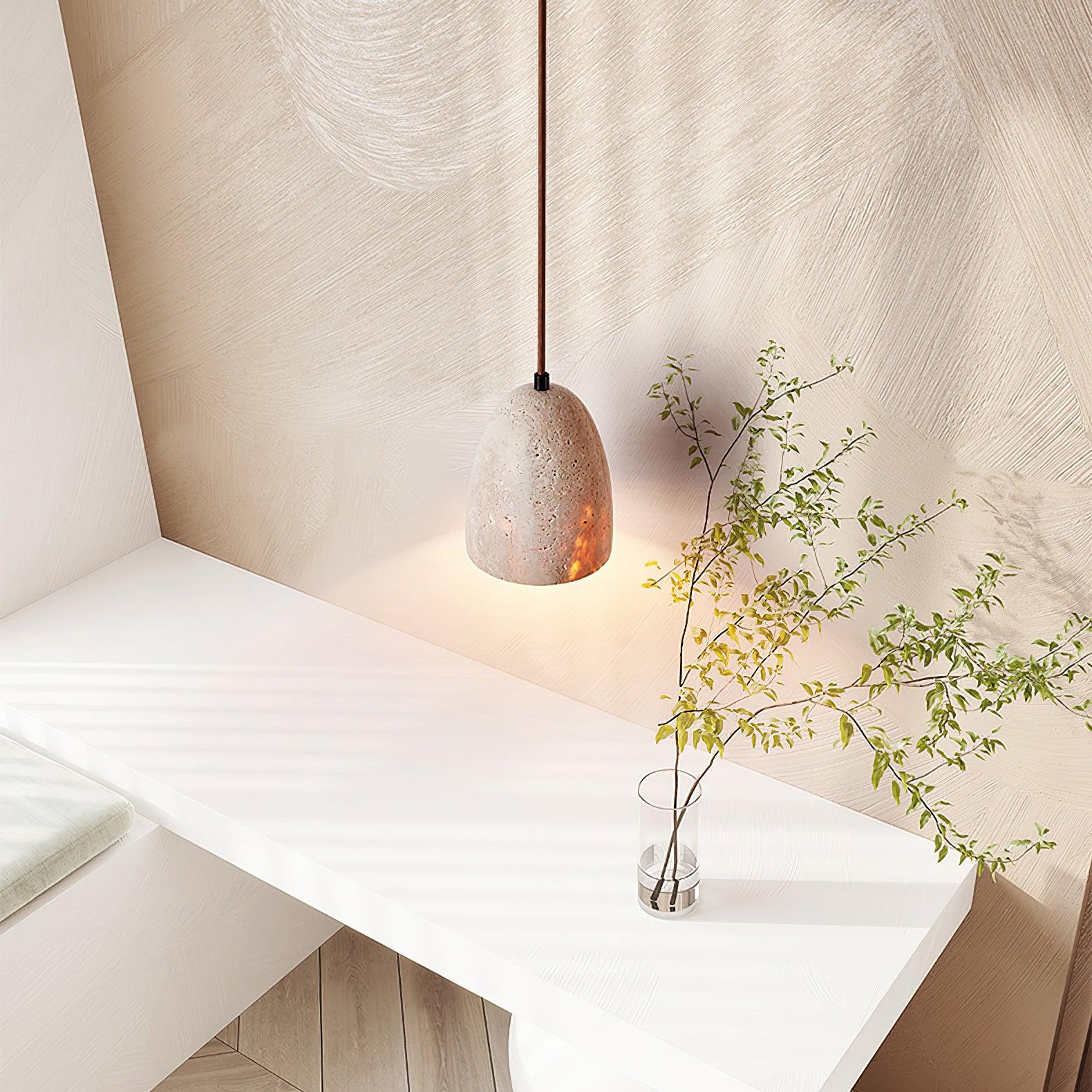 Pendant Light Travertine 4.7 in Diameter 5.9 in Height Adjustable Indoor Dining Room Kitchen Island Lighting | Thomler