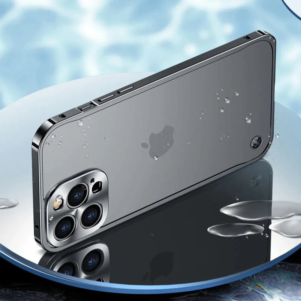 iPhone Case Machined Aluminum Frame Matte Back Cover Shock Protection Raised Edges with MagSafe Compatible Ring Precision Cutouts for 13 | Thomler