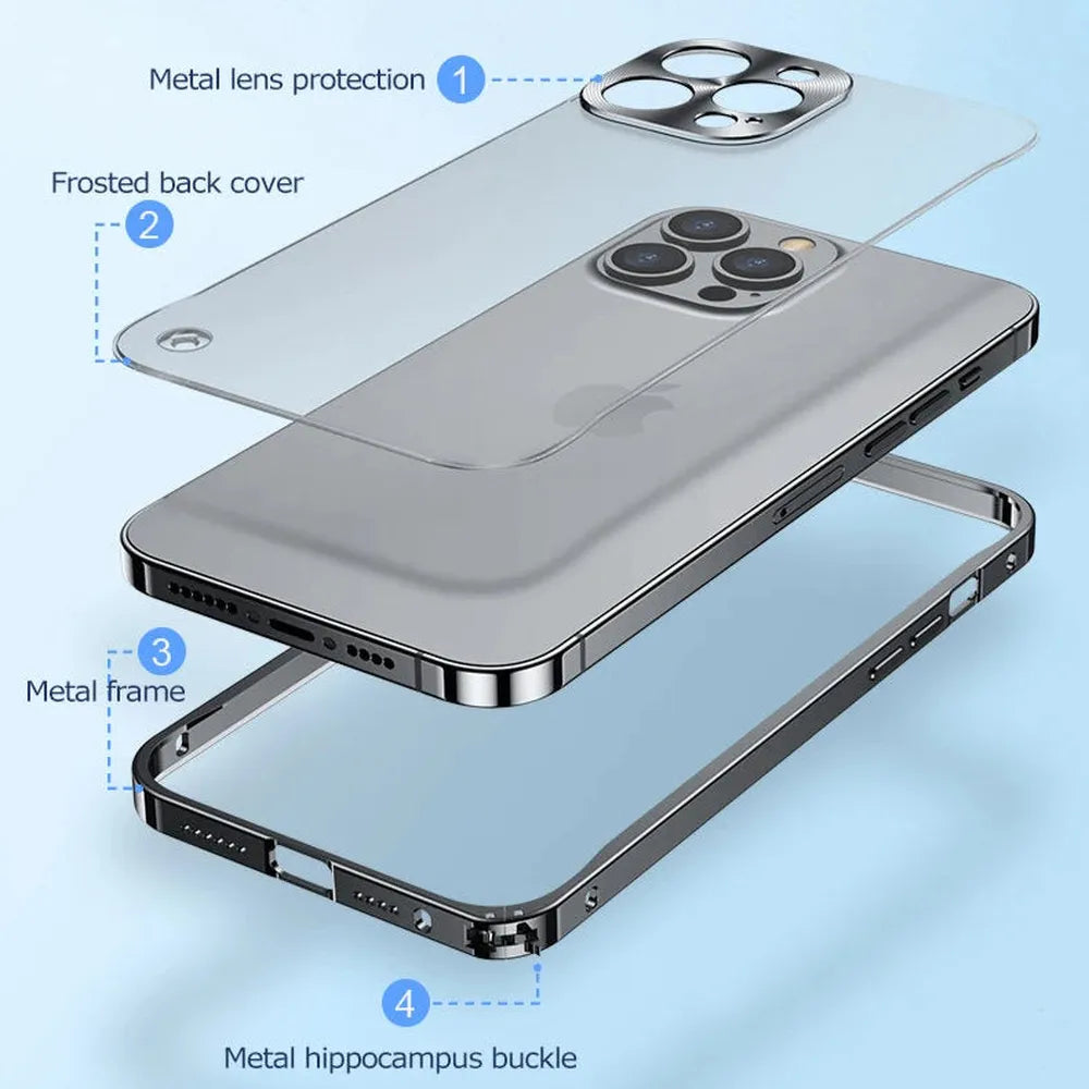 iPhone Case Machined Aluminum Frame Matte Back Cover Shock Protection Raised Edges with MagSafe Compatible Ring Precision Cutouts for 13 | Thomler