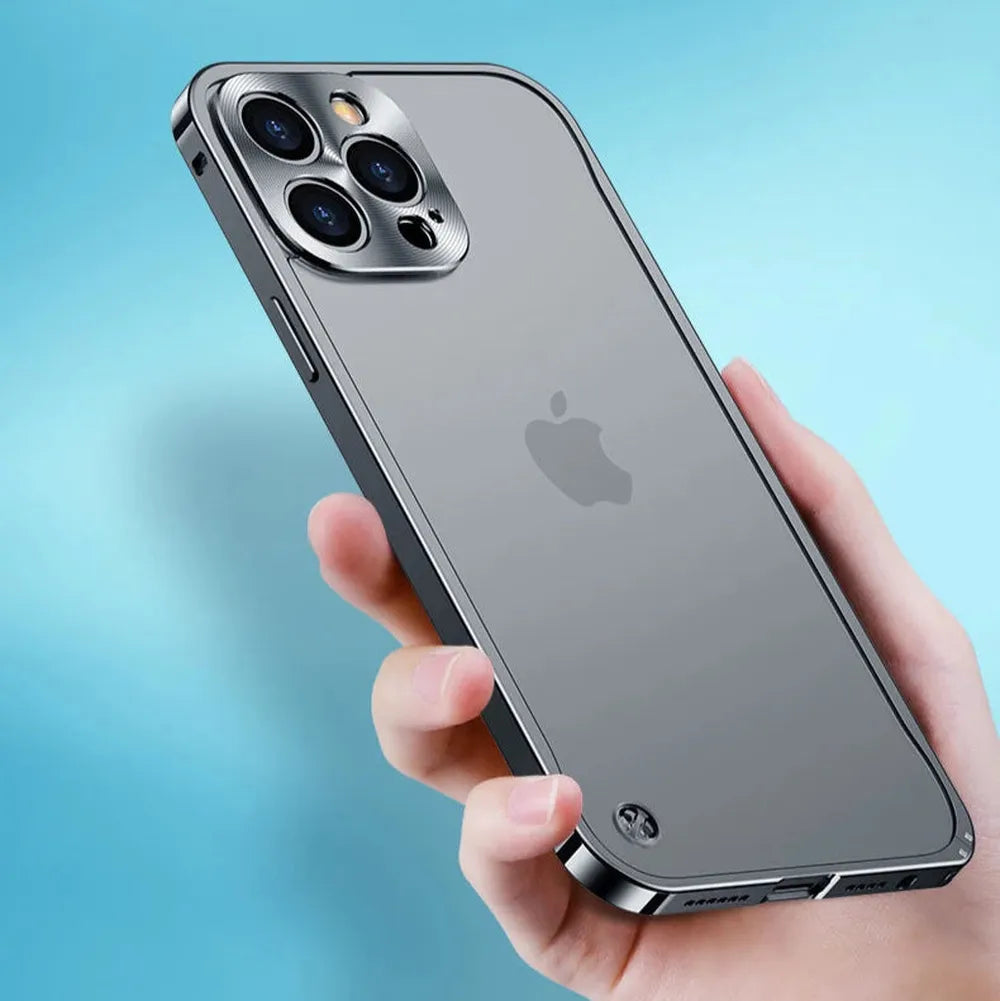 iPhone Case Machined Aluminum Frame Matte Back Cover Shock Protection Raised Edges with MagSafe Compatible Ring Precision Cutouts for 13 | Thomler