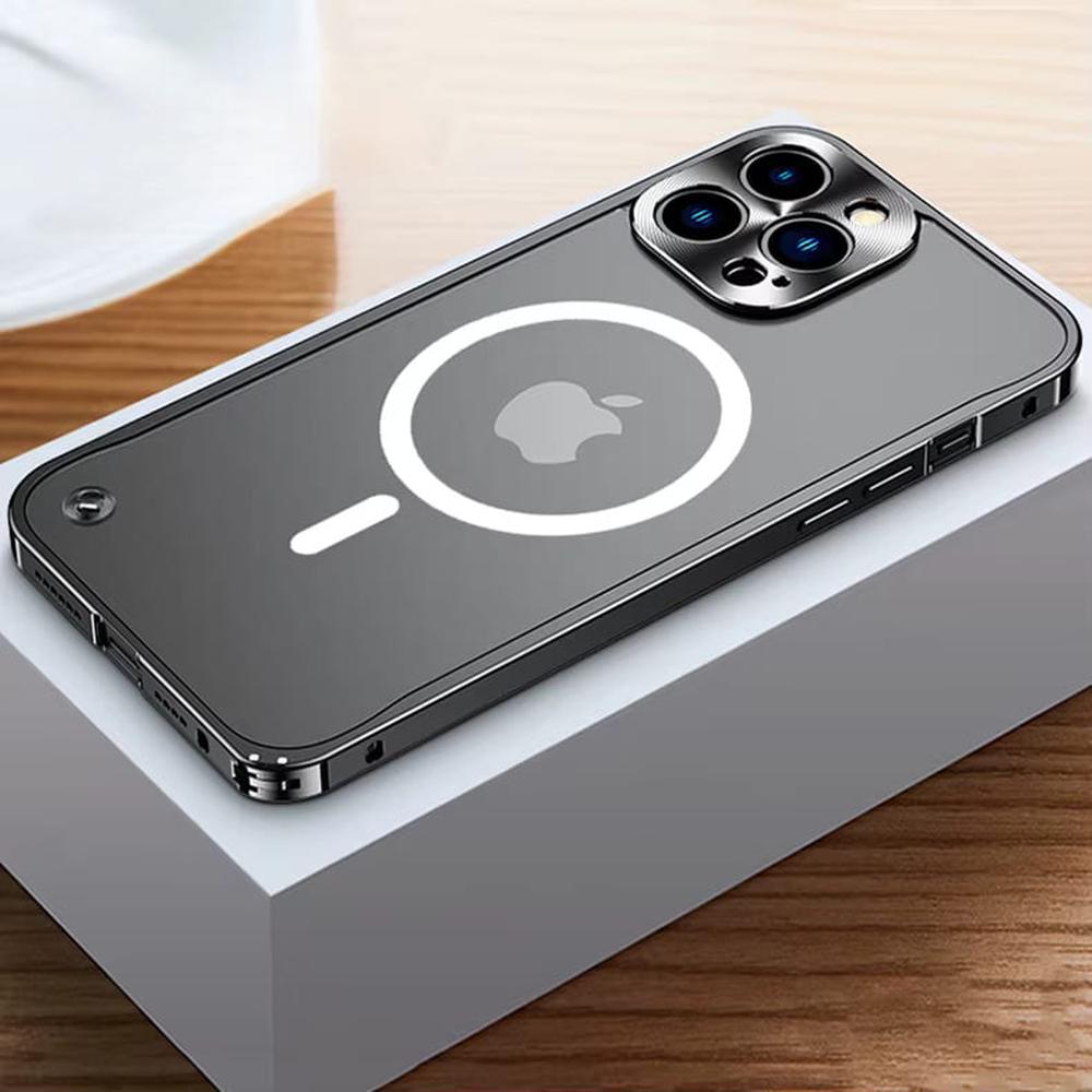 iPhone Case Machined Aluminum Frame Matte Back Cover Shock Protection Raised Edges with MagSafe Compatible Ring Precision Cutouts for 13 | Thomler