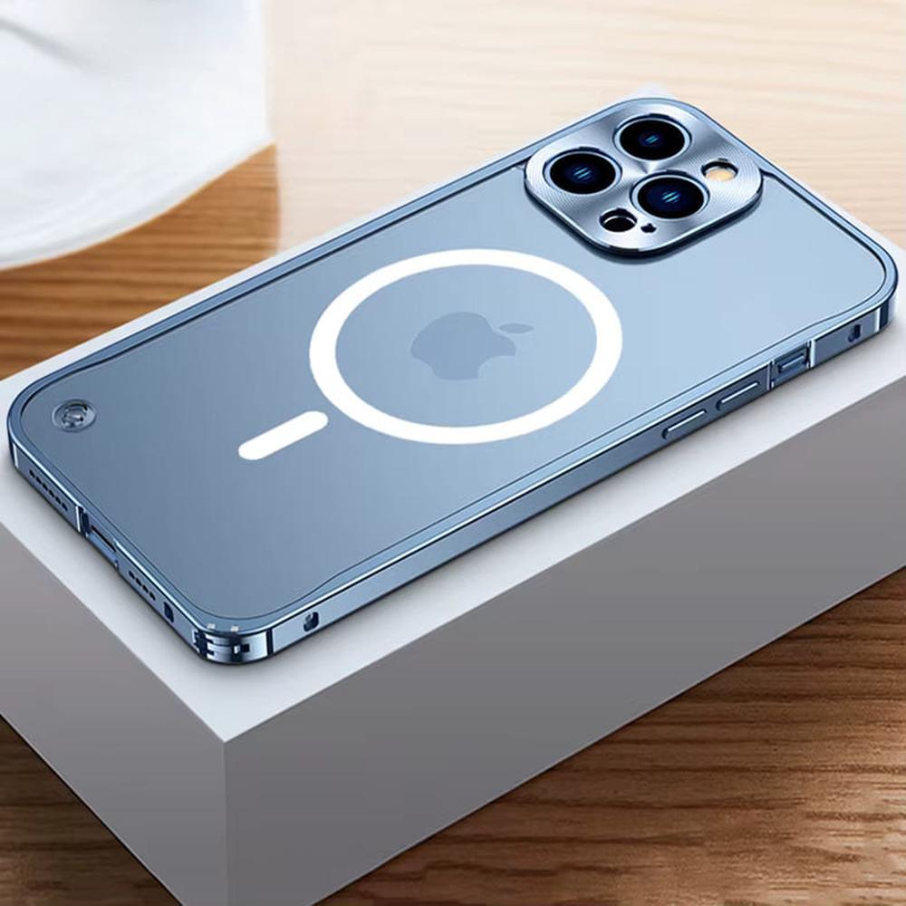 iPhone Case Machined Aluminum Frame Matte Back Cover Shock Protection Raised Edges with MagSafe Compatible Ring Precision Cutouts for 13 | Thomler