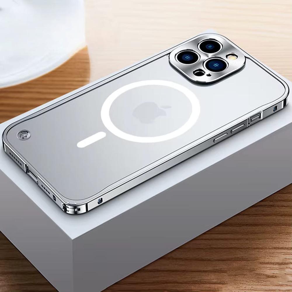 iPhone Case Machined Aluminum Frame Matte Back Cover Shock Protection Raised Edges with MagSafe Compatible Ring Precision Cutouts for 13 | Thomler