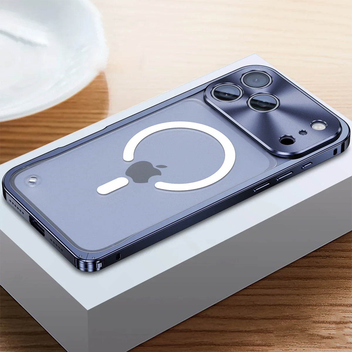 iPhone Case Machined Aluminum Frame Matte Back Cover Shock Protection Raised Edges with MagSafe Compatible Ring Precision Cutouts for 13 | Thomler