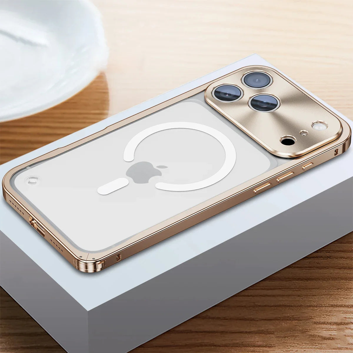 iPhone Case Machined Aluminum Frame Matte Back Cover Shock Protection Raised Edges with MagSafe Compatible Ring Precision Cutouts for 13 | Thomler