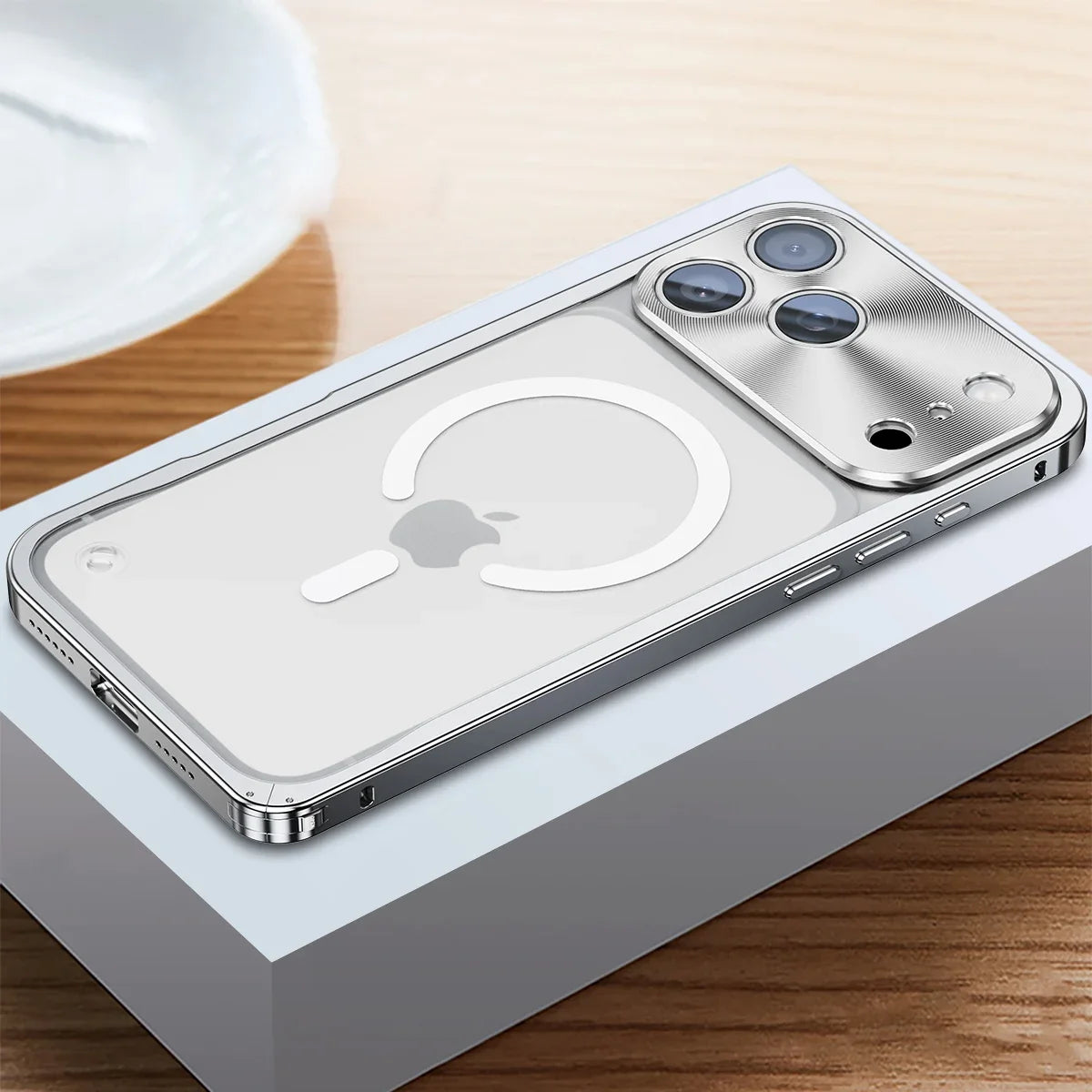 iPhone Case Machined Aluminum Frame Matte Back Cover Shock Protection Raised Edges with MagSafe Compatible Ring Precision Cutouts for 13 | Thomler