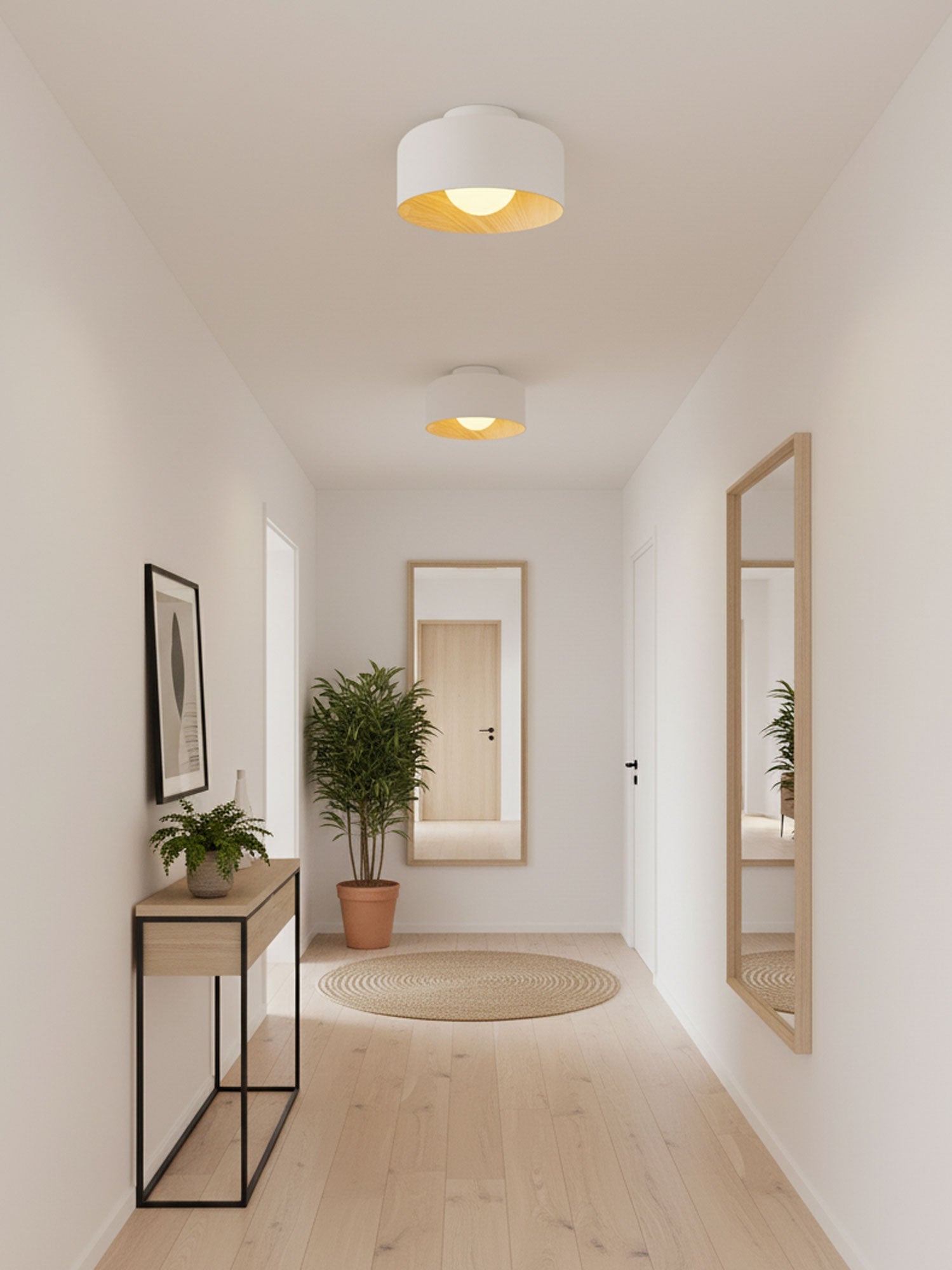Metal and Glass Ceiling Light 8.7 in Dia Modern Indoor Hallway Bedroom Lighting Fixture Wood Grain Interior | Thomler