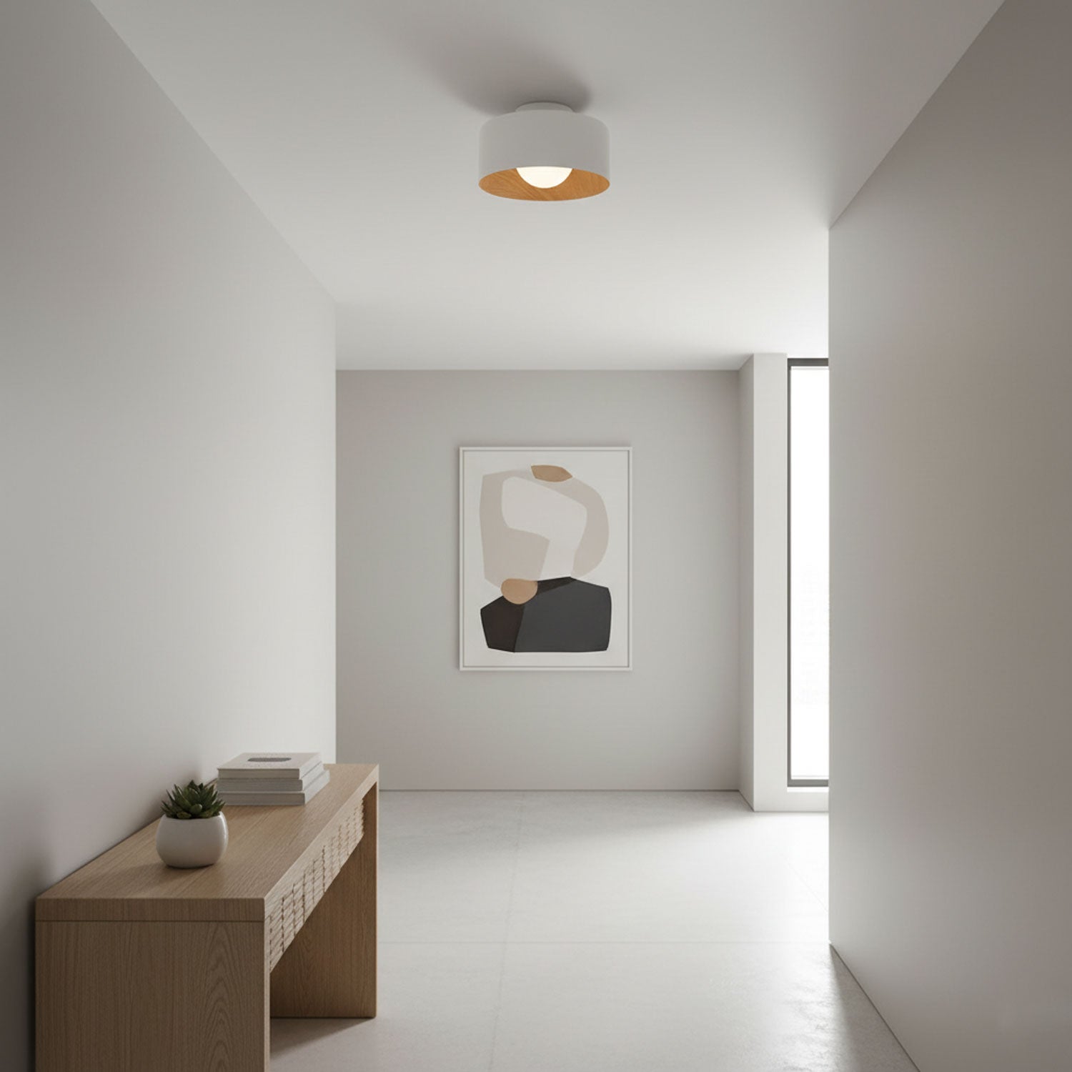 Metal and Glass Ceiling Light 8.7 in Dia Modern Indoor Hallway Bedroom Lighting Fixture Wood Grain Interior | Thomler