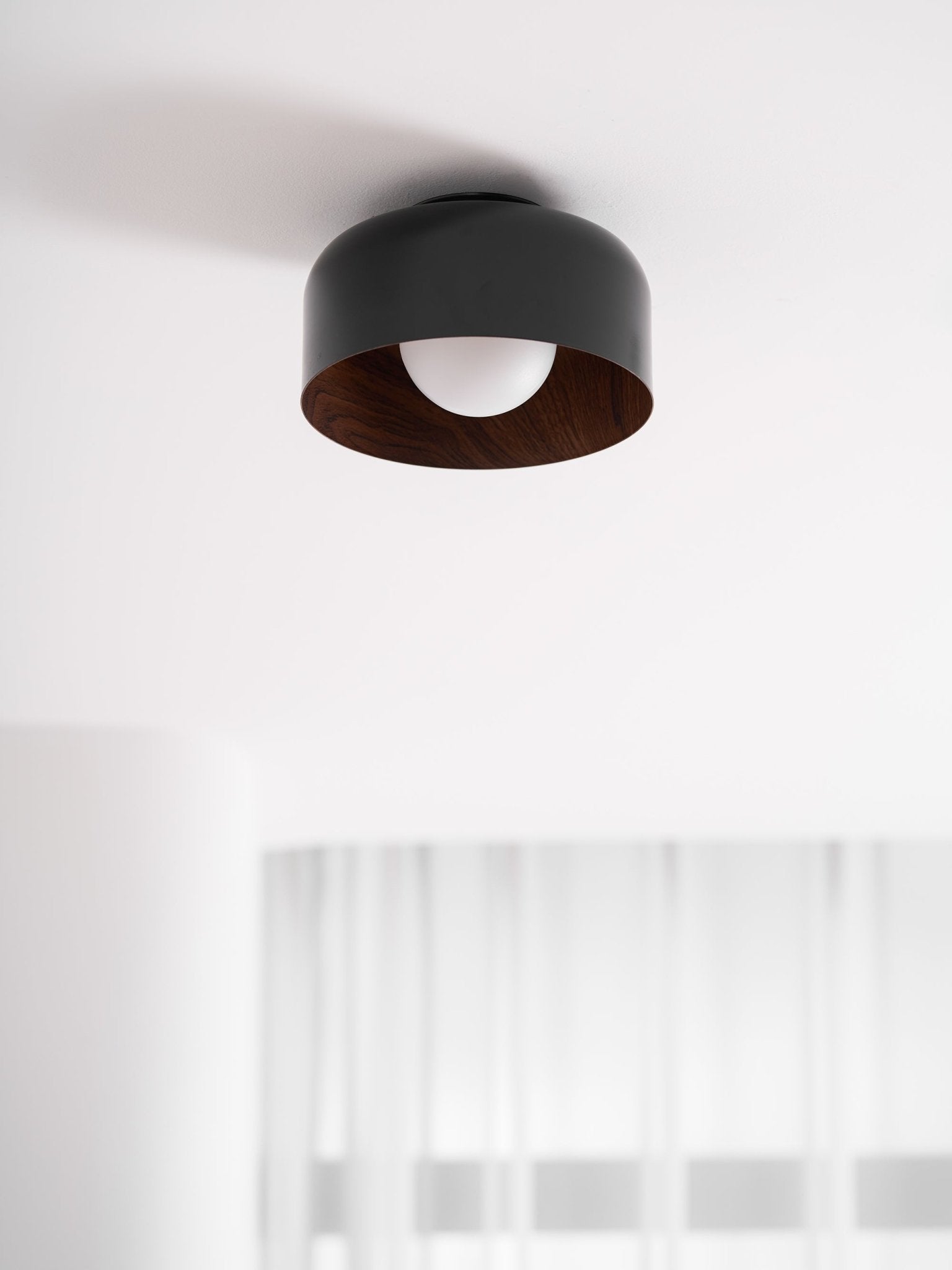 Metal and Glass Ceiling Light 8.7 in Dia Modern Indoor Hallway Bedroom Lighting Fixture Wood Grain Interior | Thomler