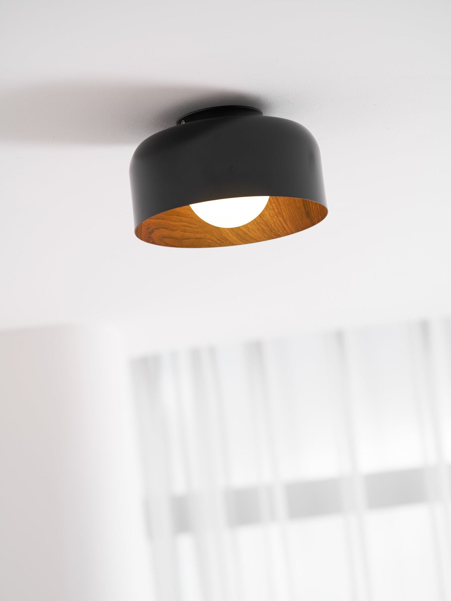 Metal and Glass Ceiling Light 8.7 in Dia Modern Indoor Hallway Bedroom Lighting Fixture Wood Grain Interior | Thomler