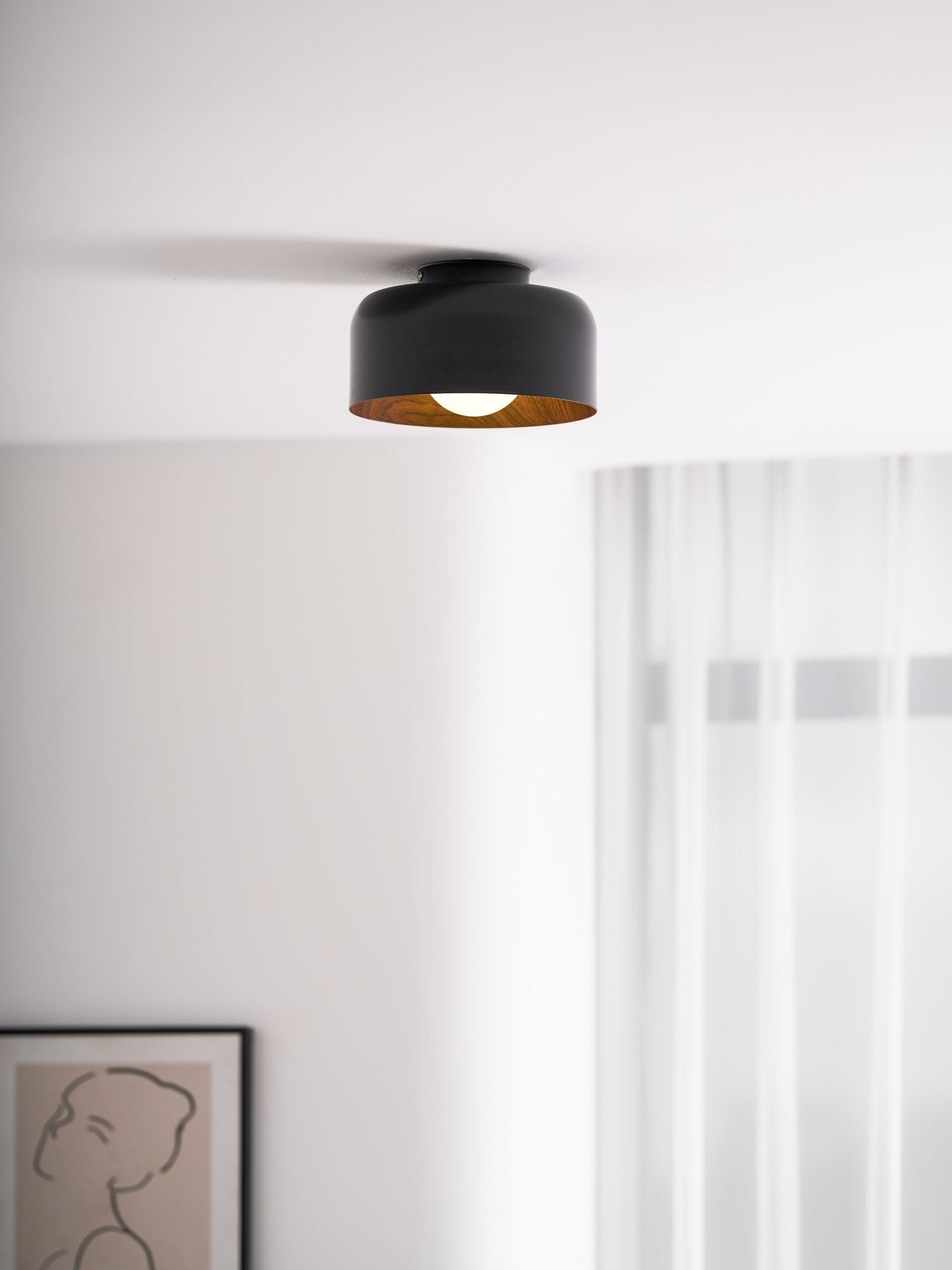 Metal and Glass Ceiling Light 8.7 in Dia Modern Indoor Hallway Bedroom Lighting Fixture Wood Grain Interior | Thomler