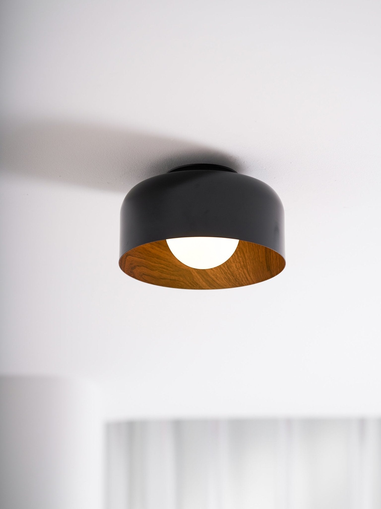 Metal and Glass Ceiling Light 8.7 in Dia Modern Indoor Hallway Bedroom Lighting Fixture Wood Grain Interior | Thomler