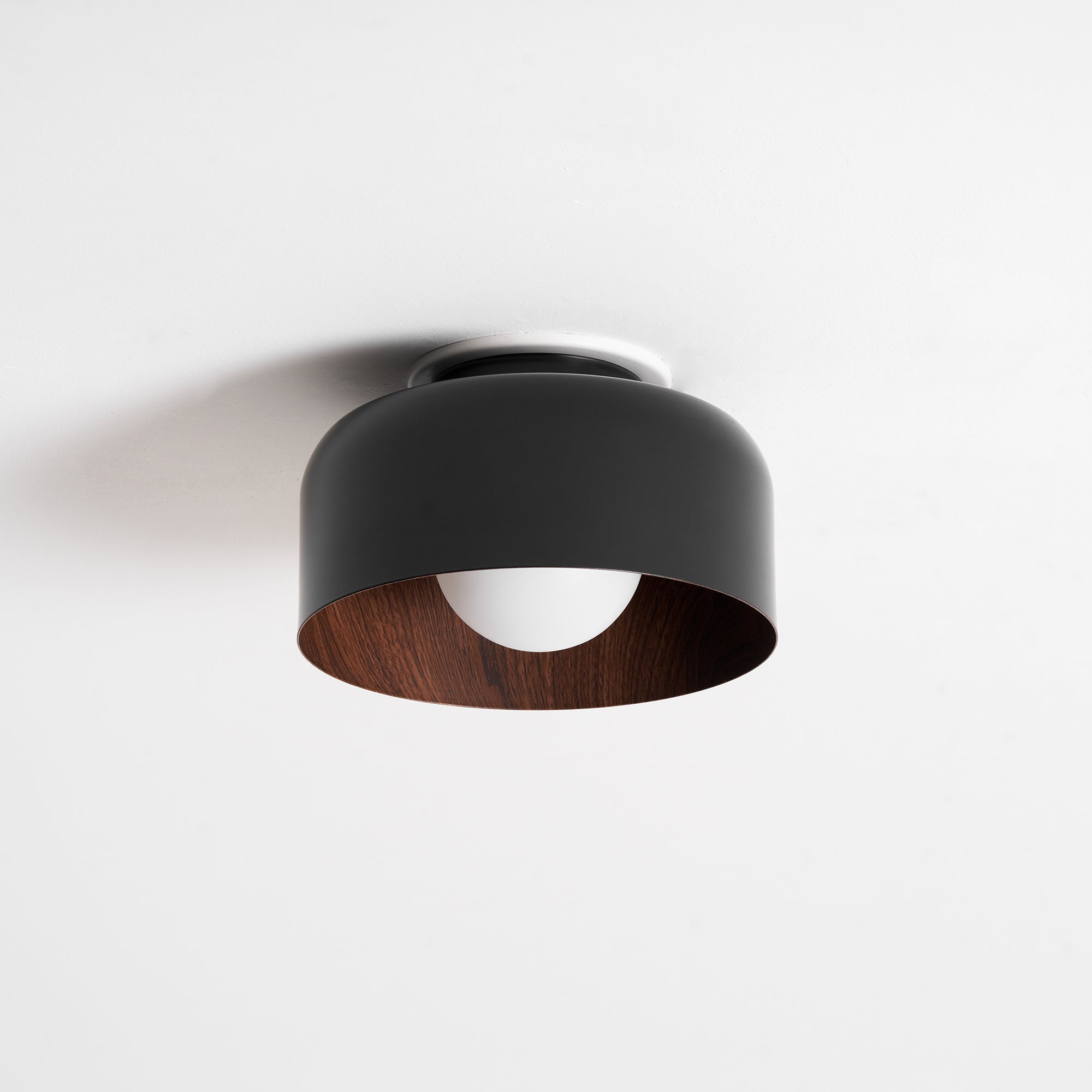 Metal and Glass Ceiling Light 8.7 in Dia Modern Indoor Hallway Bedroom Lighting Fixture Wood Grain Interior | Thomler