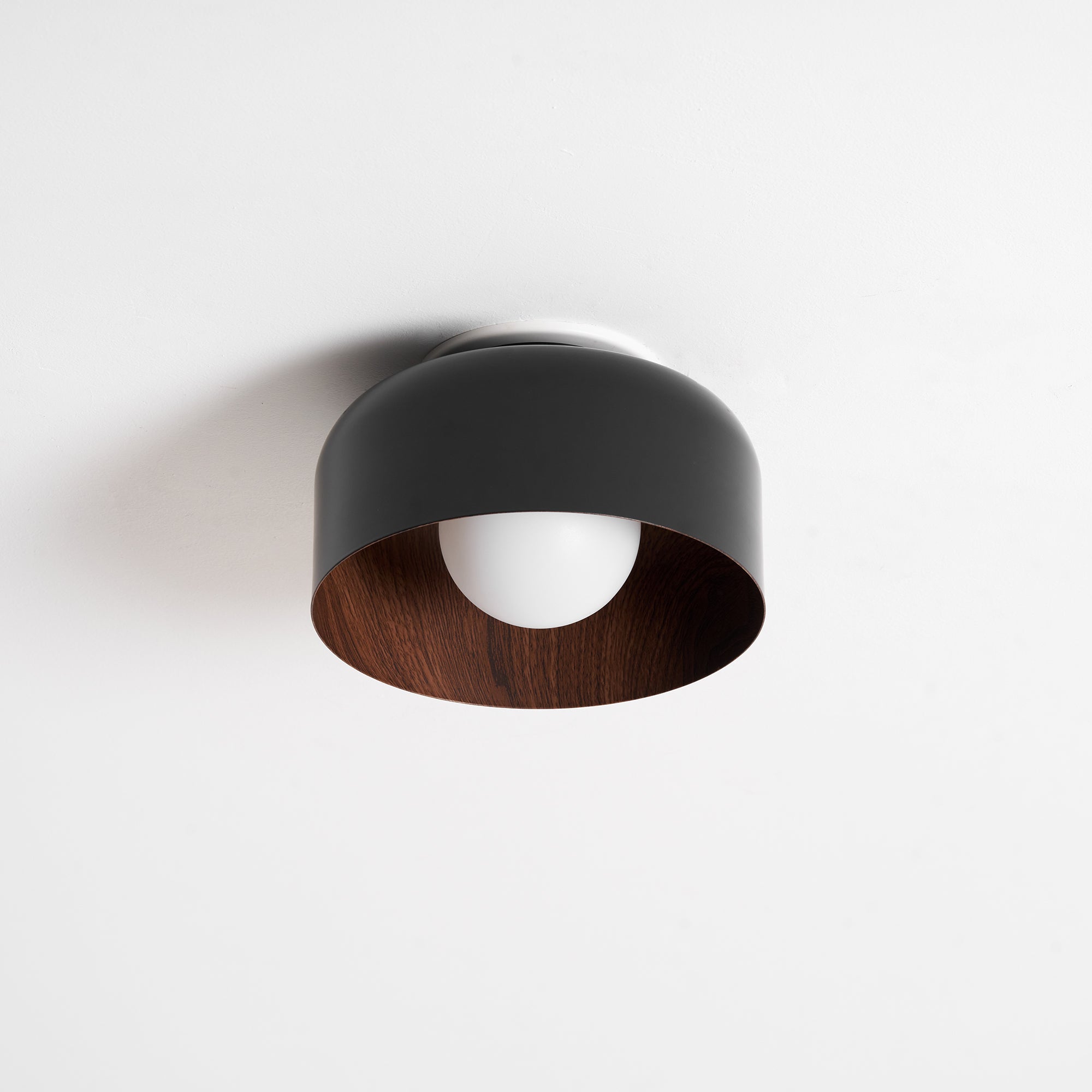 Metal and Glass Ceiling Light 8.7 in Dia Modern Indoor Hallway Bedroom Lighting Fixture Wood Grain Interior | Thomler