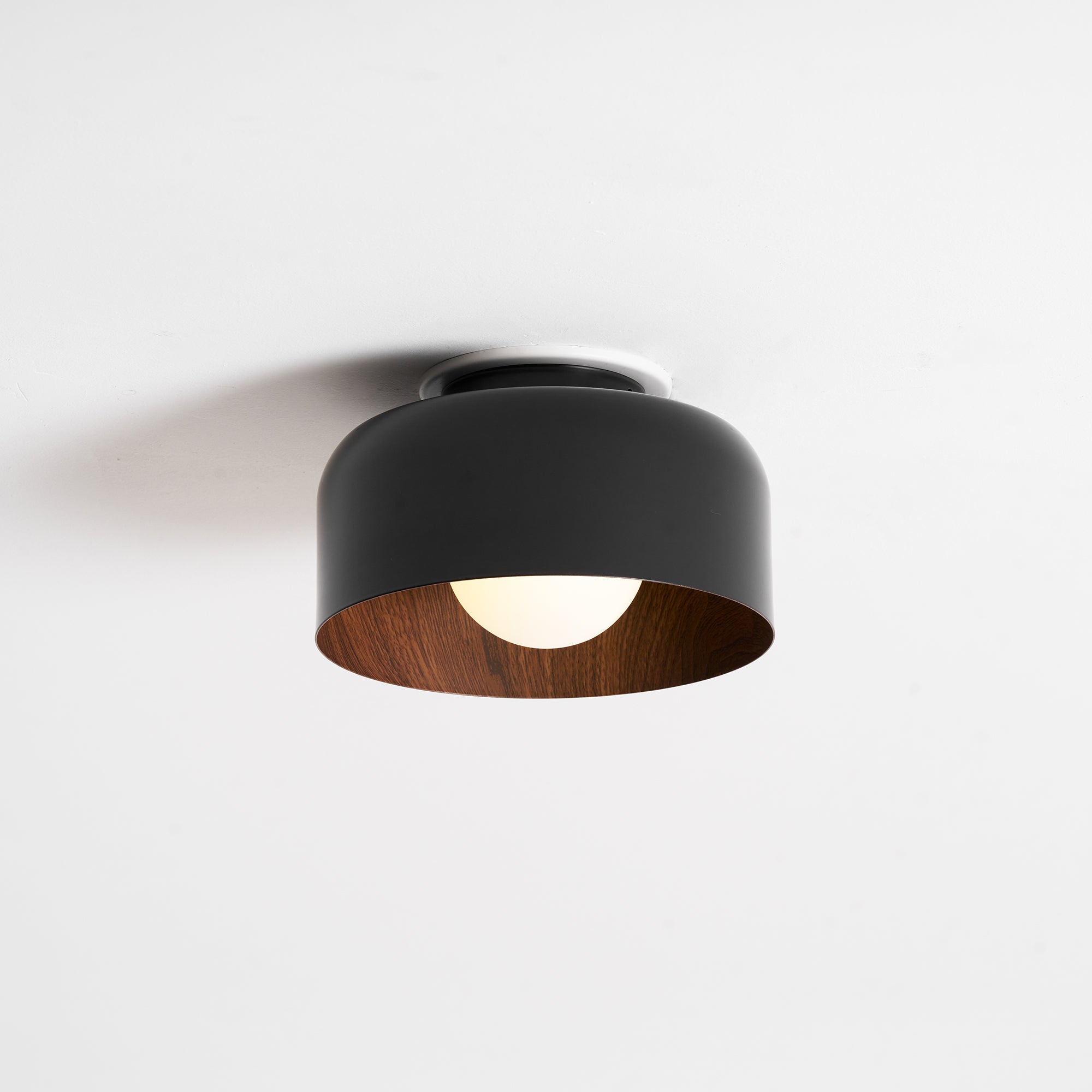 Metal and Glass Ceiling Light 8.7 in Dia Modern Indoor Hallway Bedroom Lighting Fixture Wood Grain Interior | Thomler