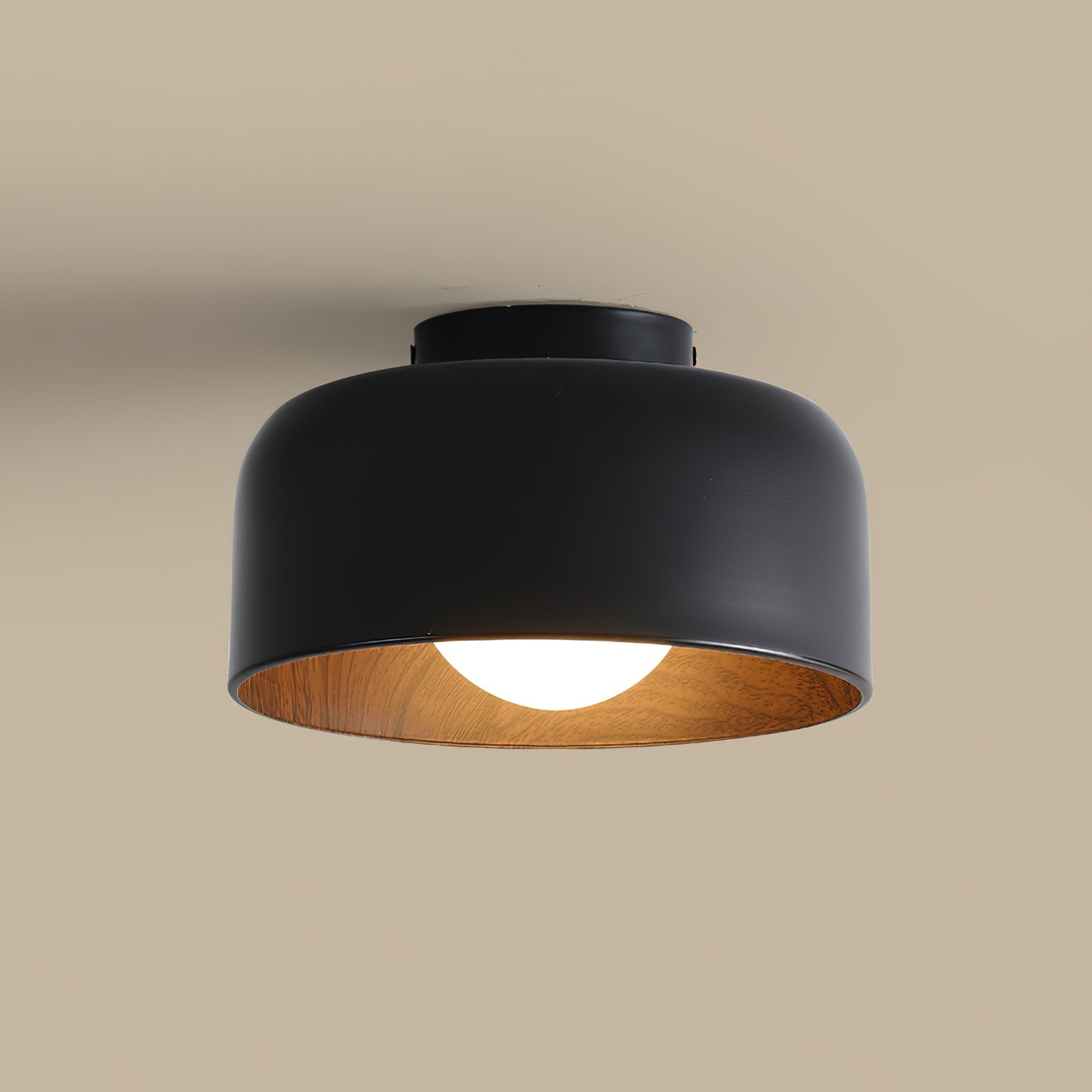 Metal and Glass Ceiling Light 8.7 in Dia Modern Indoor Hallway Bedroom Lighting Fixture Wood Grain Interior | Thomler