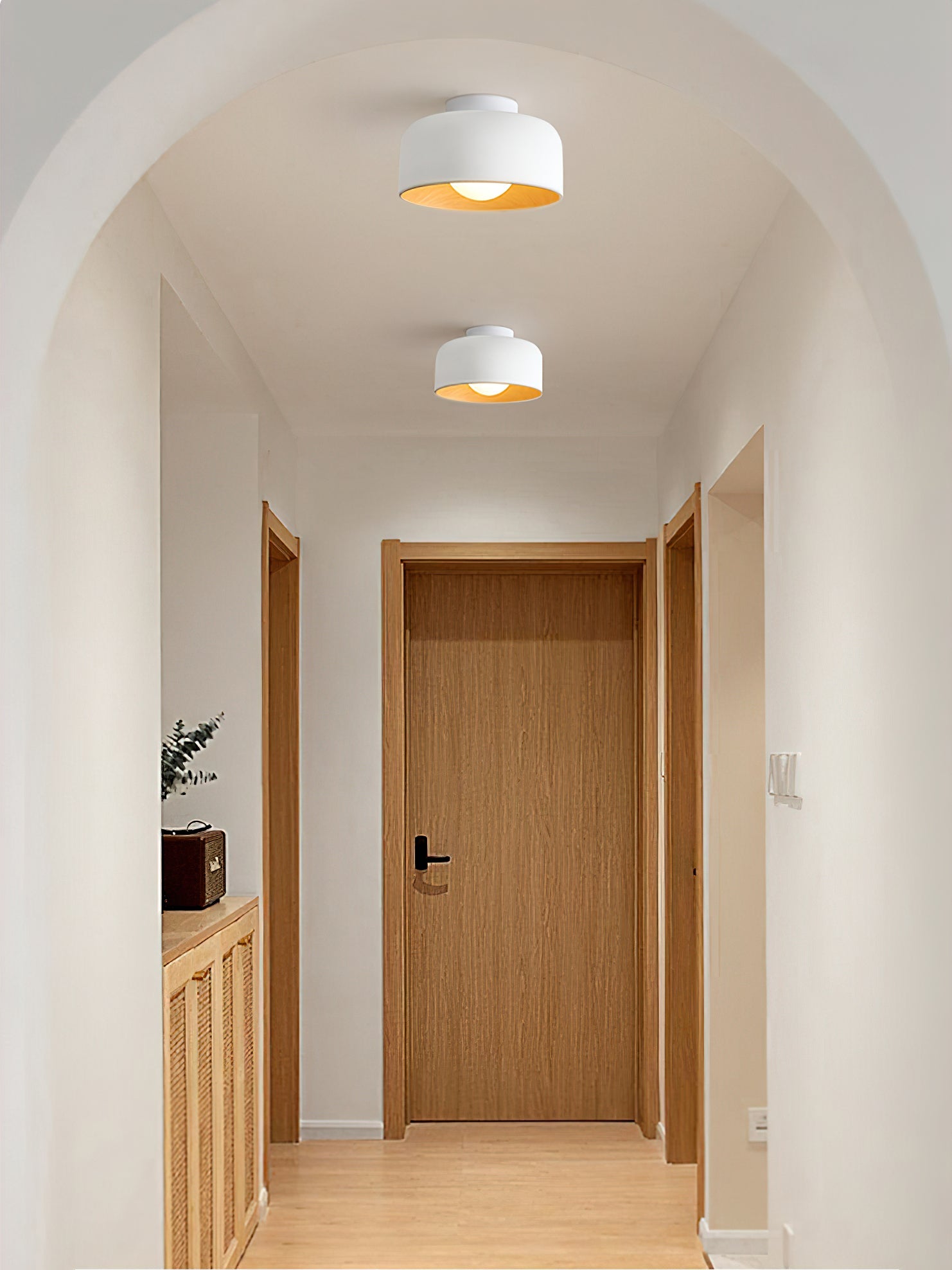 Metal and Glass Ceiling Light 8.7 in Dia Modern Indoor Hallway Bedroom Lighting Fixture Wood Grain Interior | Thomler