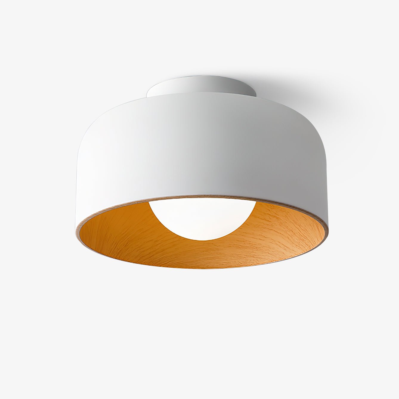 Metal and Glass Ceiling Light 8.7 in Dia Modern Indoor Hallway Bedroom Lighting Fixture Wood Grain Interior | Thomler