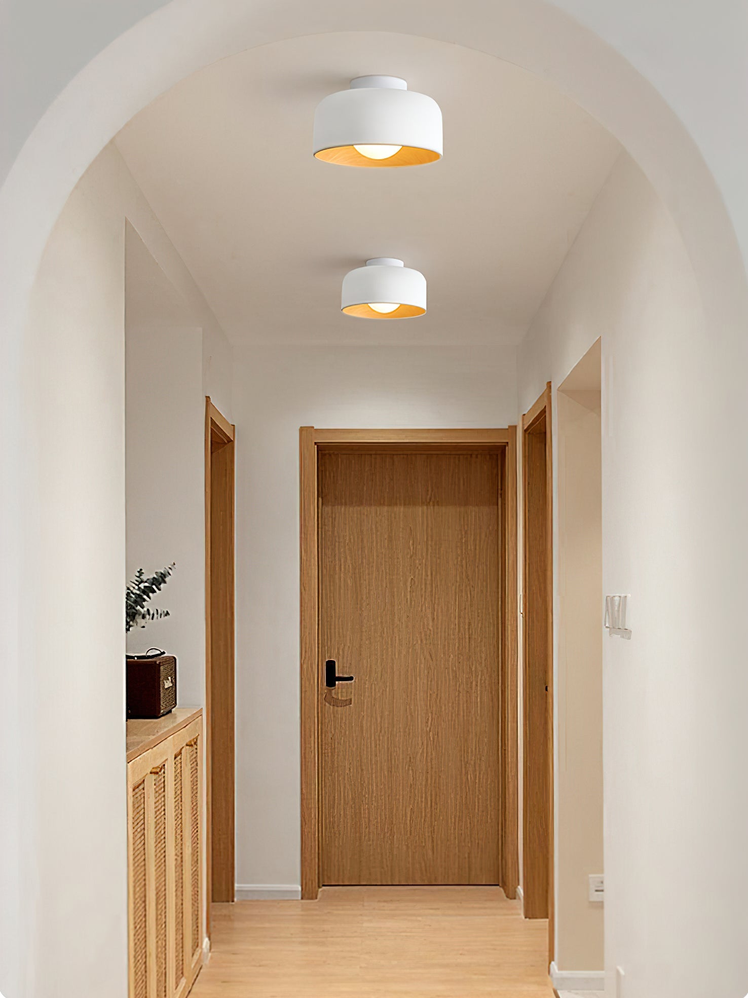 Metal and Glass Ceiling Light 8.7 in Dia Modern Indoor Hallway Bedroom Lighting Fixture Wood Grain Interior | Thomler