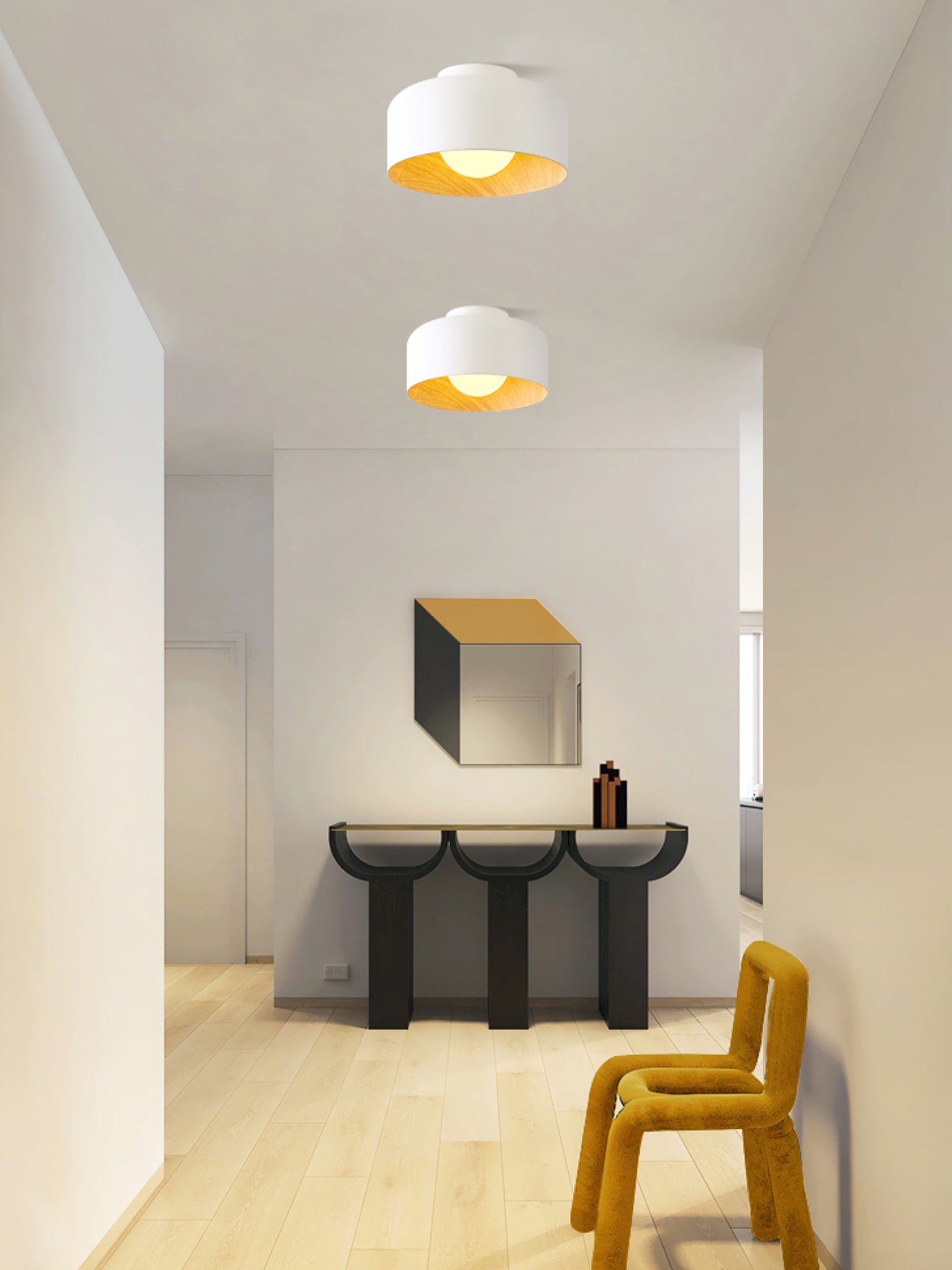 Metal and Glass Ceiling Light 8.7 in Dia Modern Indoor Hallway Bedroom Lighting Fixture Wood Grain Interior | Thomler