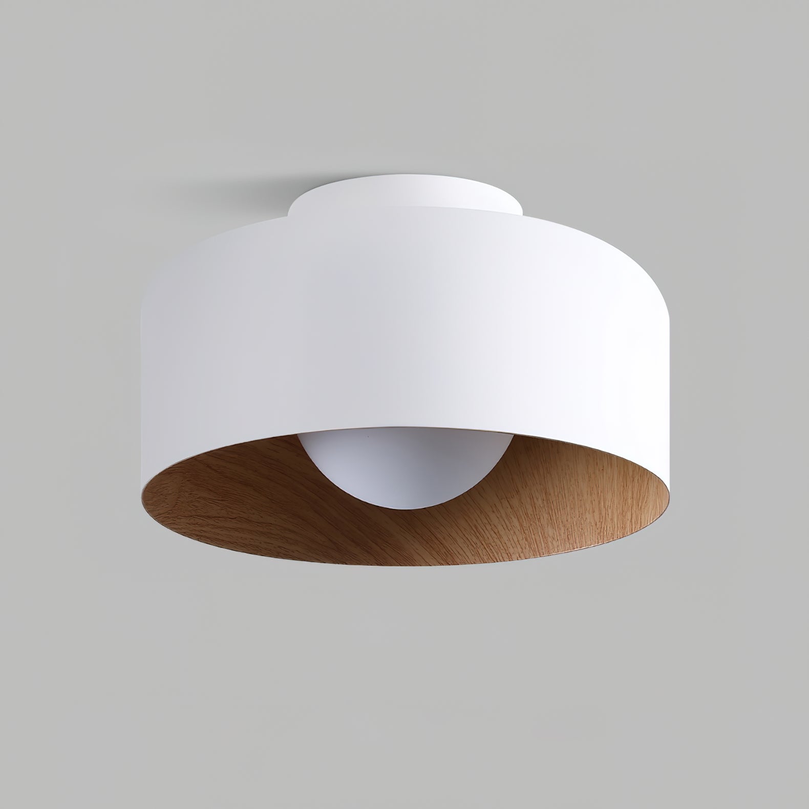 Metal and Glass Ceiling Light 8.7 in Dia Modern Indoor Hallway Bedroom Lighting Fixture Wood Grain Interior | Thomler