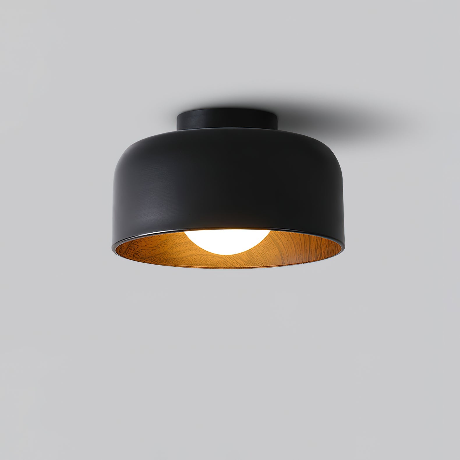 Metal and Glass Ceiling Light 8.7 in Dia Modern Indoor Hallway Bedroom Lighting Fixture Wood Grain Interior | Thomler