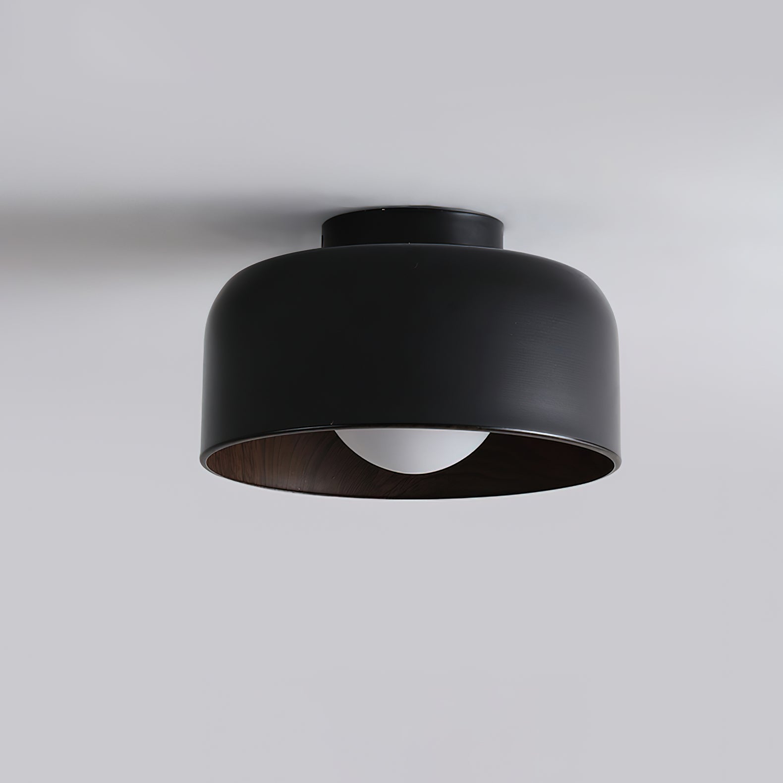 Metal and Glass Ceiling Light 8.7 in Dia Modern Indoor Hallway Bedroom Lighting Fixture Wood Grain Interior | Thomler