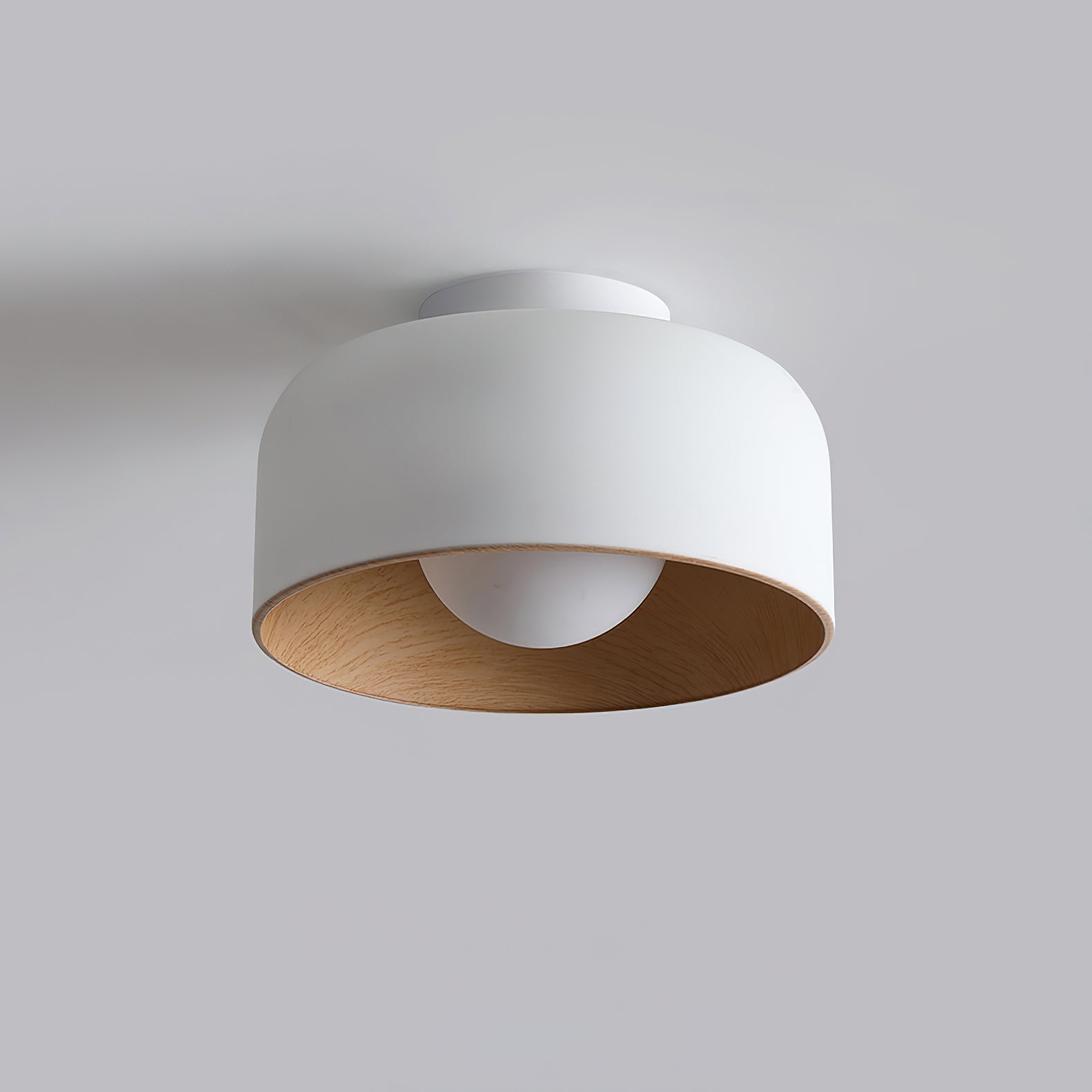 Metal and Glass Ceiling Light 8.7 in Dia Modern Indoor Hallway Bedroom Lighting Fixture Wood Grain Interior | Thomler