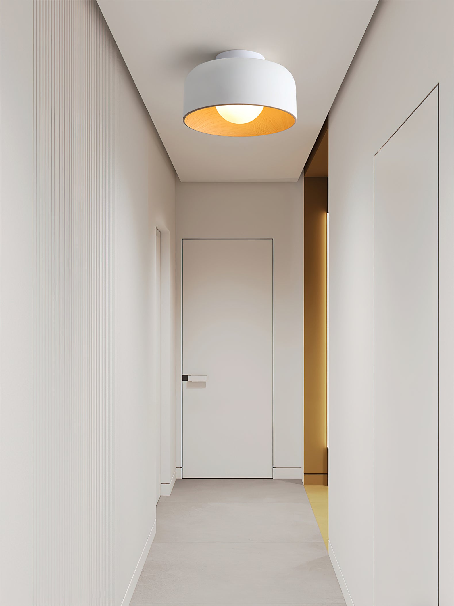 Metal and Glass Ceiling Light 8.7 in Dia Modern Indoor Hallway Bedroom Lighting Fixture Wood Grain Interior | Thomler