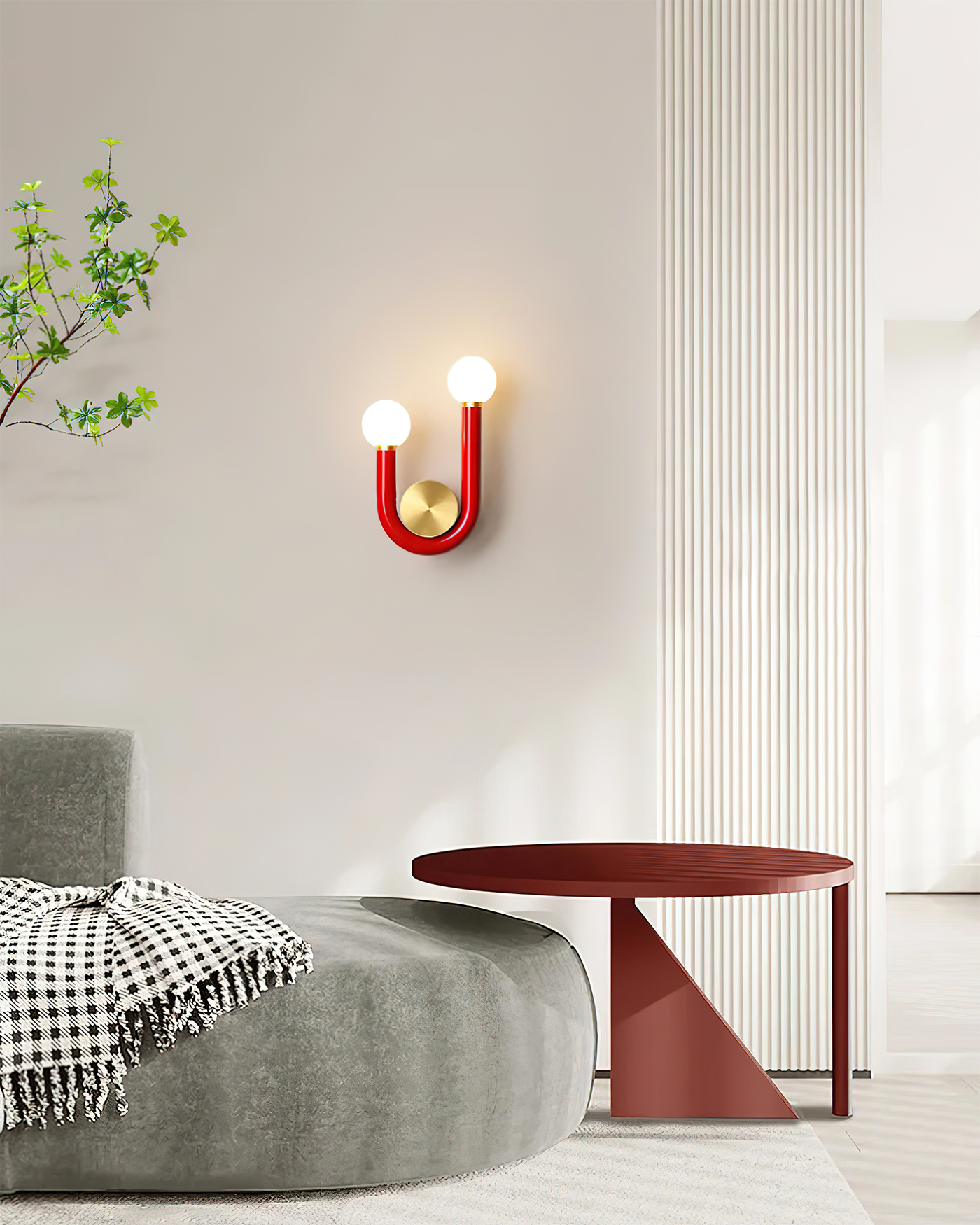 Contemporary Double-Bulb Sconce with Curved Metal Frame – Vibrant Accent Light for Hallways, Bedrooms & Stairs | Thomler
