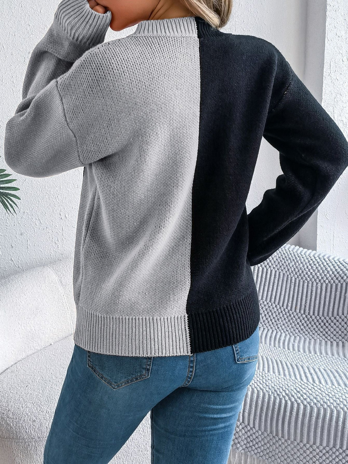 Halloween Pumpkin Knit Pullover Sweater with Ribbed Trim – Mid-Length Top for Women | Thomler