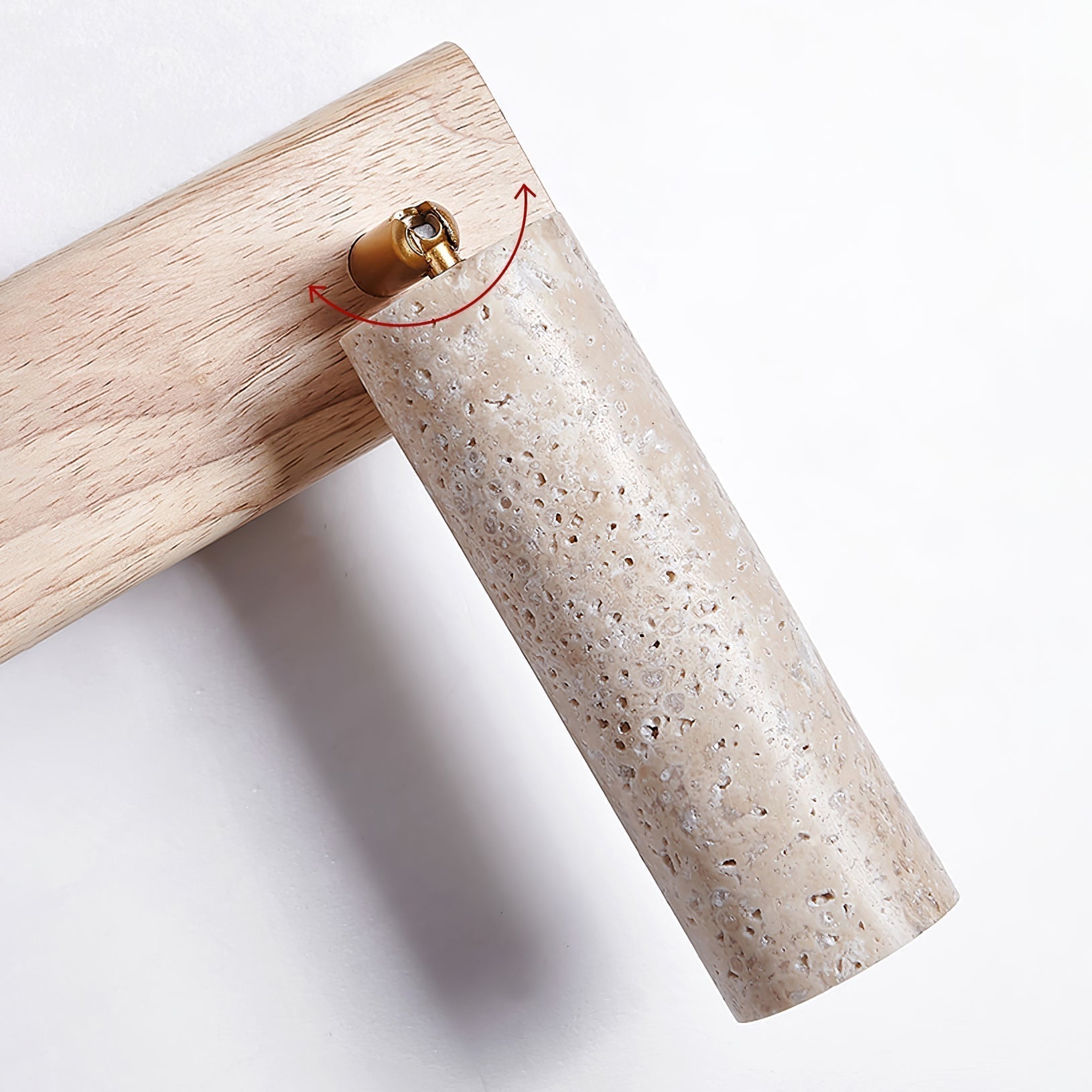 Cylindrical Travertine Wall Sconce with Integrated LED – Natural Stone & Walnut Accent Lighting for Modern Interiors | Thomler