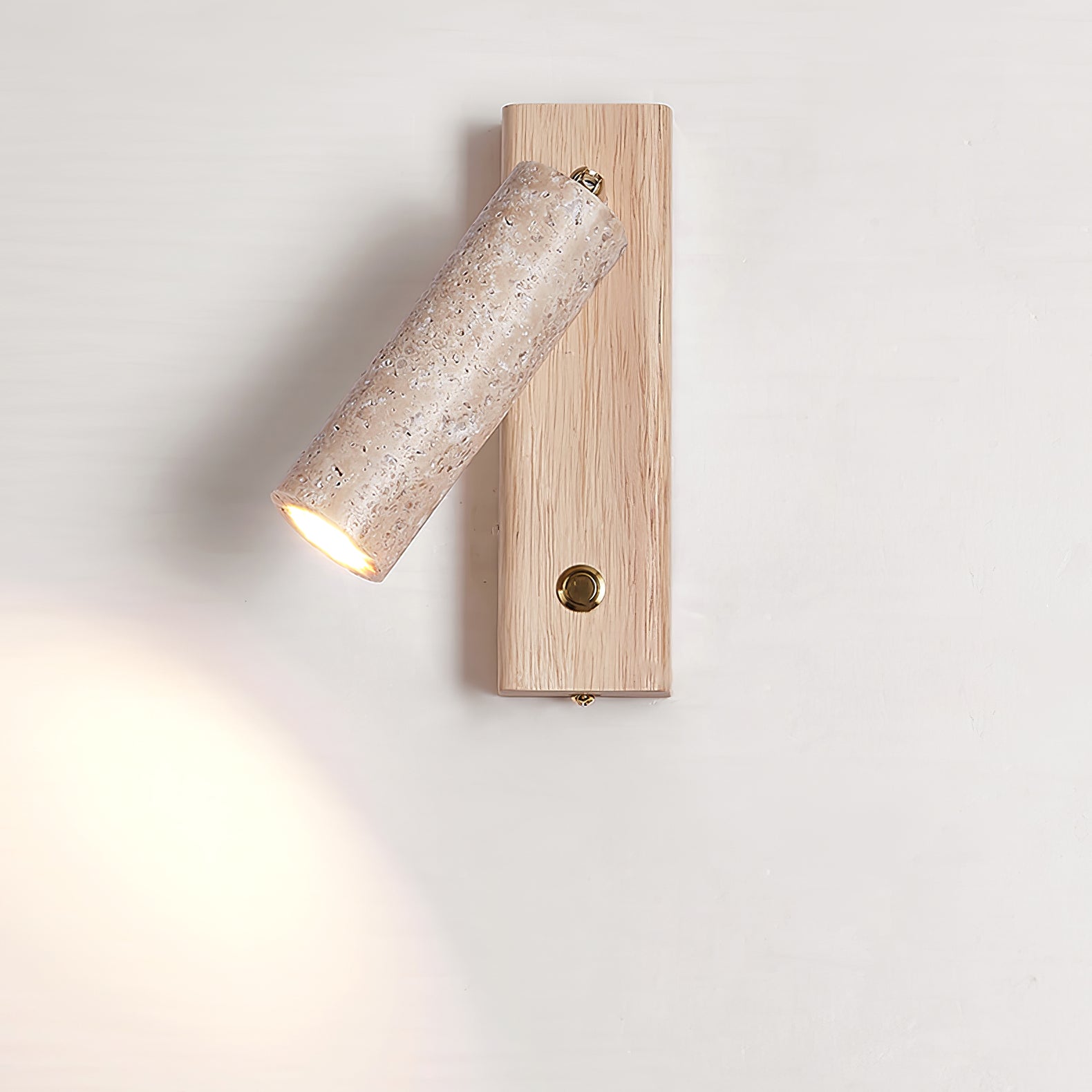 Cylindrical Travertine Wall Sconce with Integrated LED – Natural Stone & Walnut Accent Lighting for Modern Interiors | Thomler