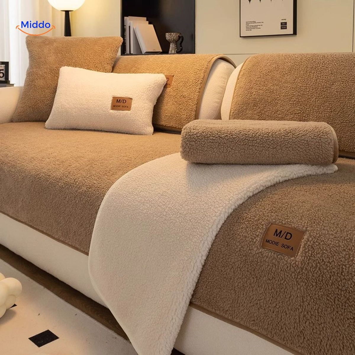 Plush Faux Sheepskin Couch Cushion Cover - Anti-Slip Soft Fleece Seat Pad for Sofa & Living Room | Thomler