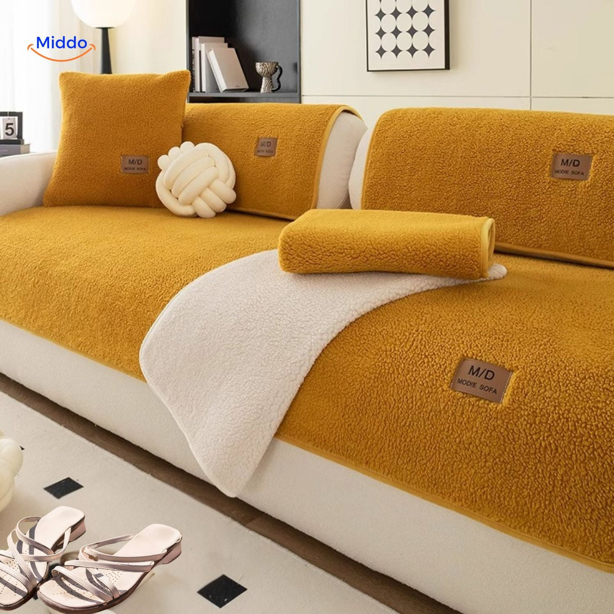 Plush Faux Sheepskin Couch Cushion Cover - Anti-Slip Soft Fleece Seat Pad for Sofa & Living Room | Thomler