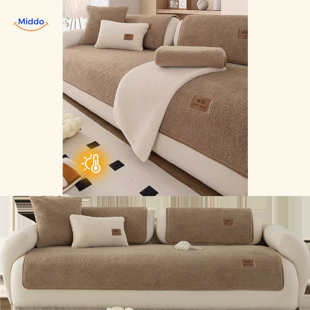 Plush Faux Sheepskin Couch Cushion Cover - Anti-Slip Soft Fleece Seat Pad for Sofa & Living Room | Thomler