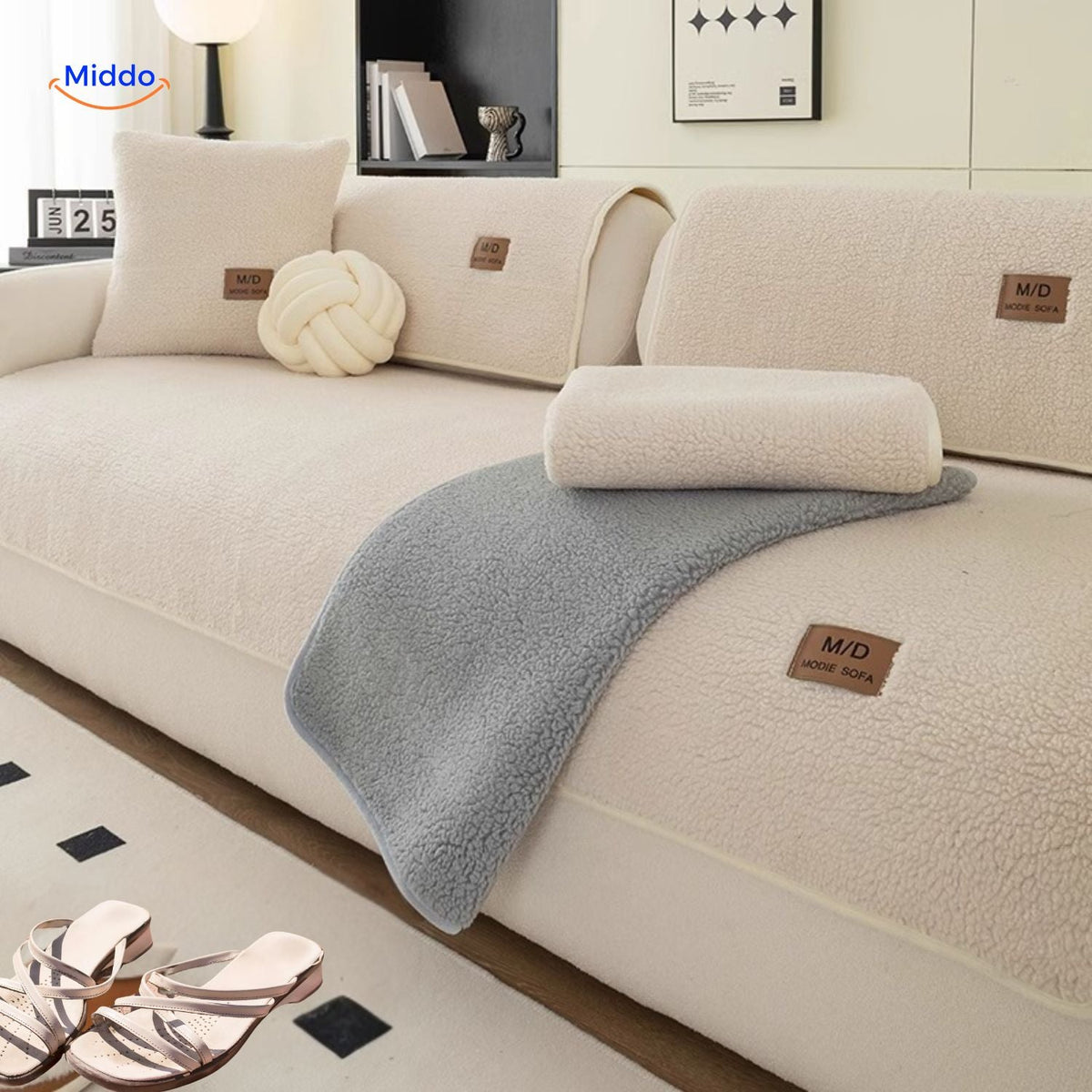 Plush Faux Sheepskin Couch Cushion Cover - Anti-Slip Soft Fleece Seat Pad for Sofa & Living Room | Thomler