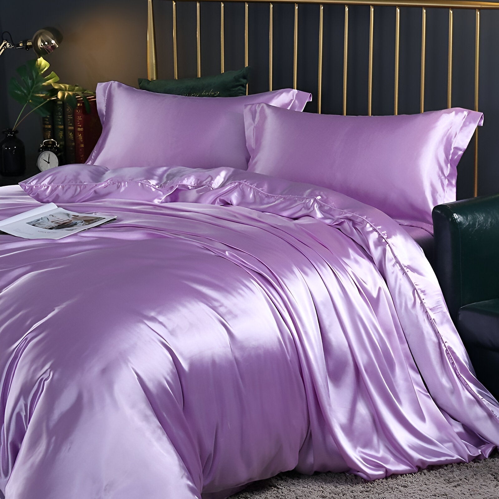 Bedding Set Mulberry Silk Blend 180 gsm Purple Bedroom Duvet Cover Fitted Sheet Pillowcases Luxury Sleep Set | Thomler