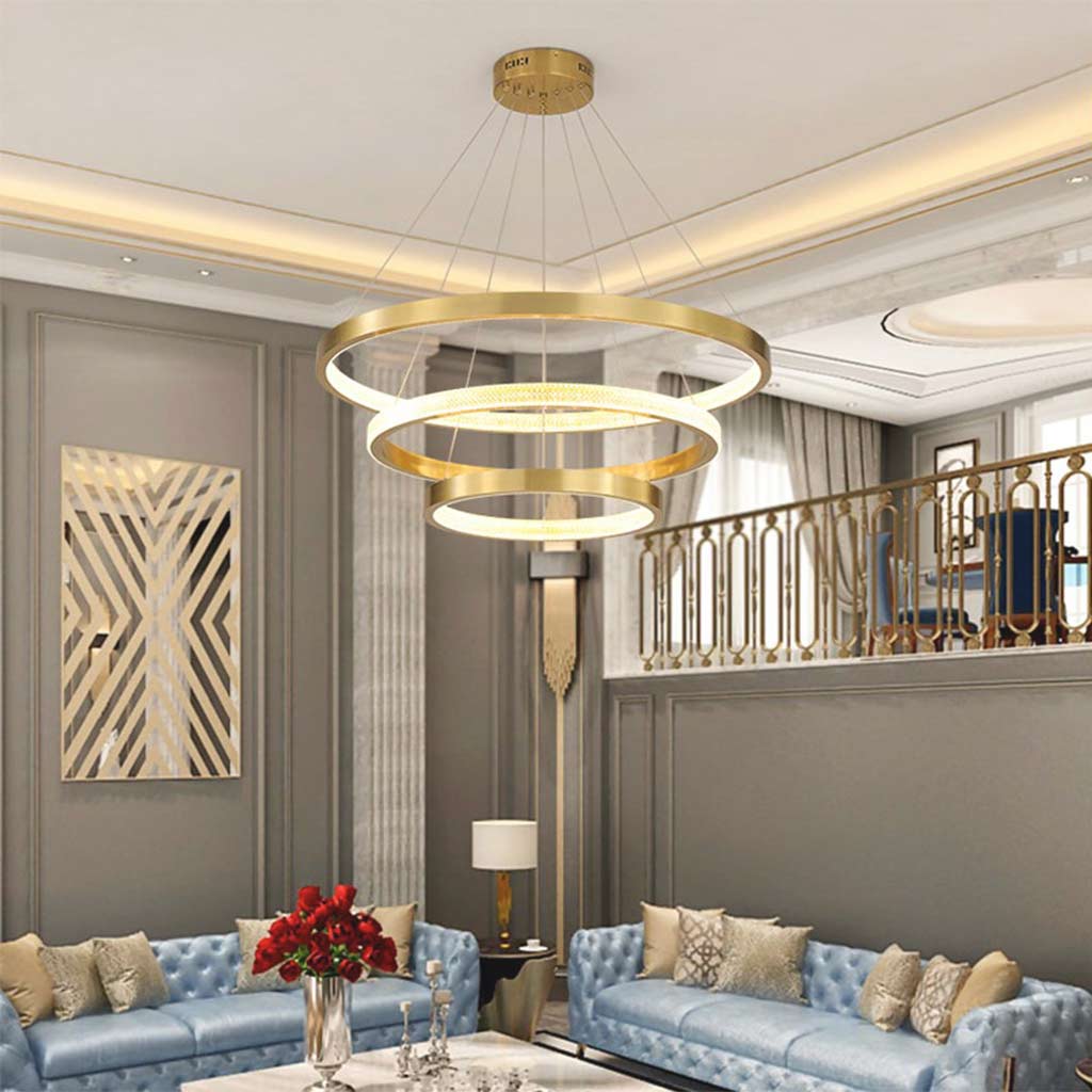Chandelier Aluminum LED 39.4 in Adjustable Gold Modern Living Room Dining Room Ceiling Light | Thomler