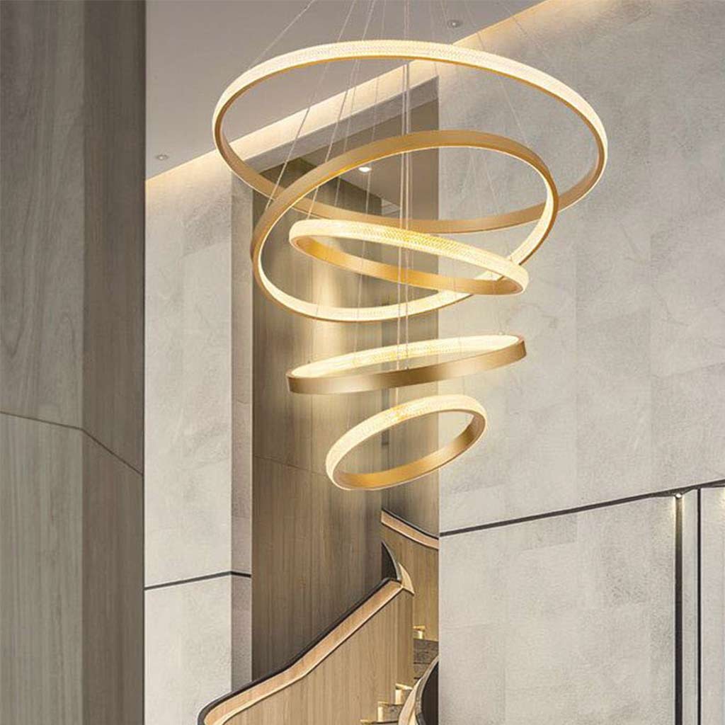 Chandelier Aluminum LED 39.4 in Adjustable Gold Modern Living Room Dining Room Ceiling Light | Thomler