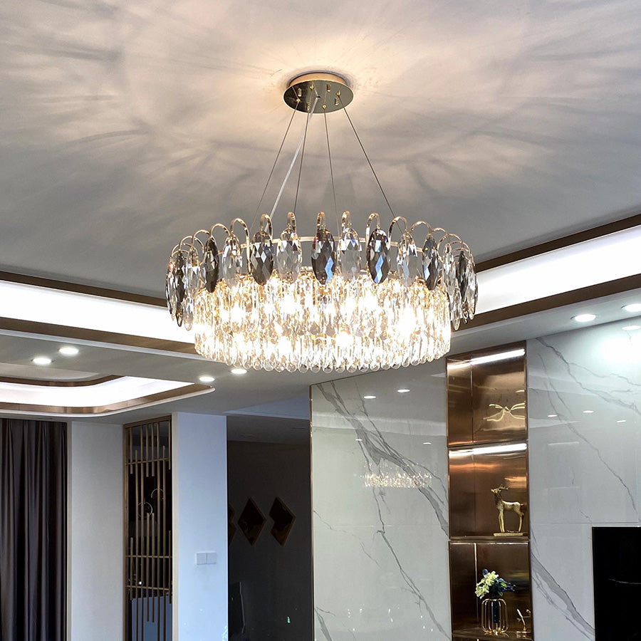 Dimmable Crystal Chandelier for Dining Room & Living Room – Adjustable Chain, Faceted Prisms, Multiple Sizes – Round & Rectangle | Thomler