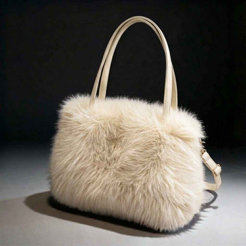 Fluffy Faux Fur Tote with Shoulder Straps – Lightweight Cloud-Like Handbag for Daily Carry & Dressy Events | Thomler