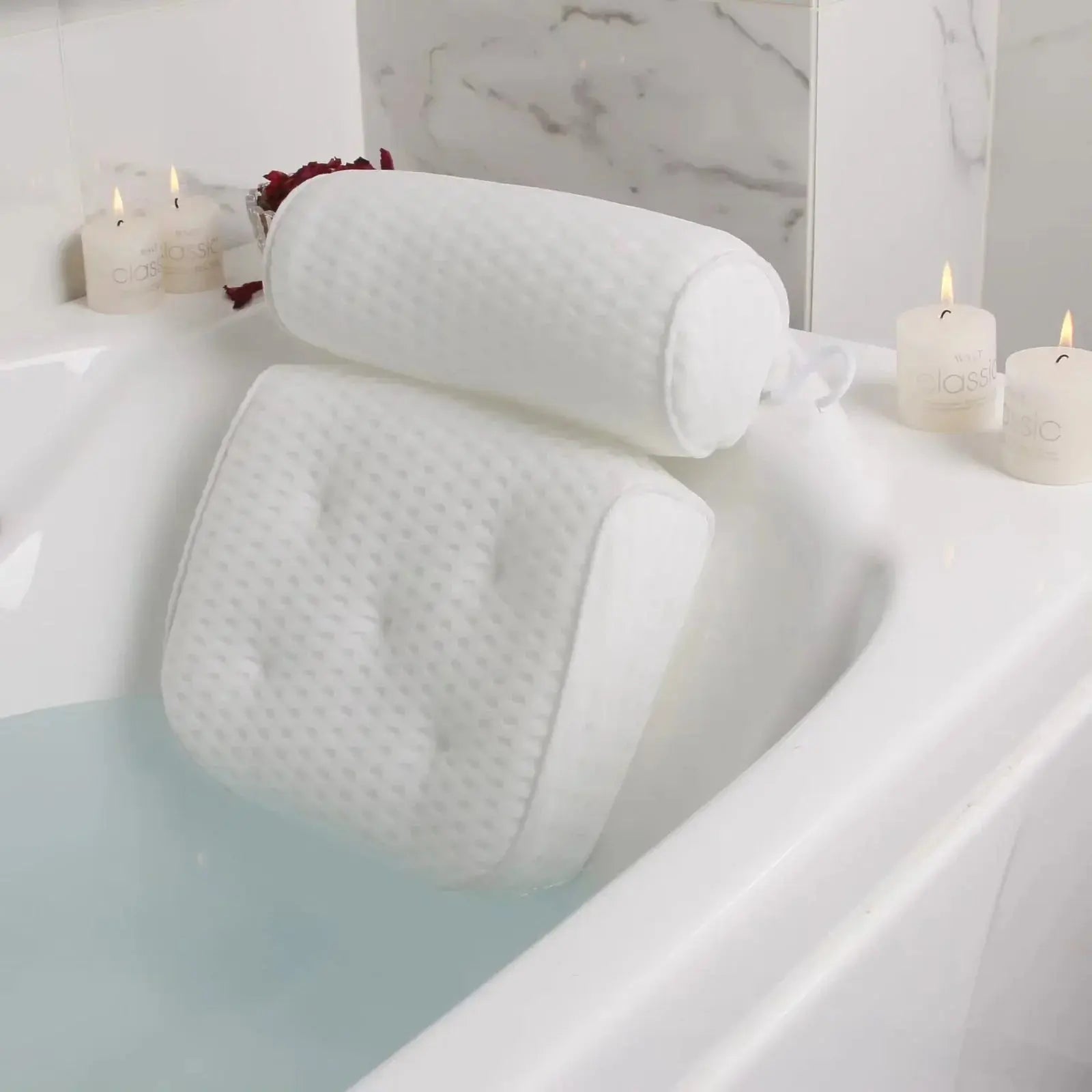 Cushioned Bath Pillow with Suction Cups for Bathtubs, Hot Tubs & Spas – Waterproof Padded Headrest for Neck & Back Support | Thomler
