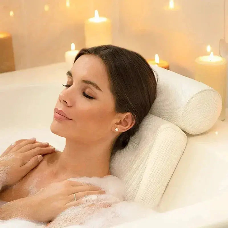 Cushioned Bath Pillow with Suction Cups for Bathtubs, Hot Tubs & Spas – Waterproof Padded Headrest for Neck & Back Support | Thomler
