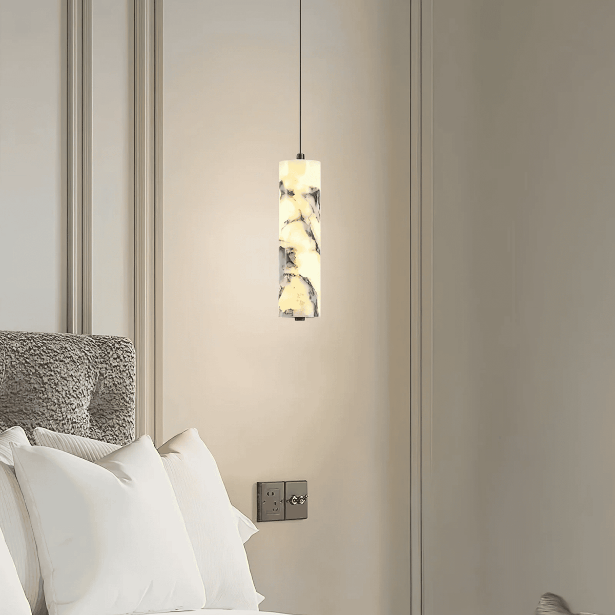 Carved Stone Cylinder Hanging Lamp – Real Natural Material with Warm Ambient Glow for Dining & Bedroom | Thomler