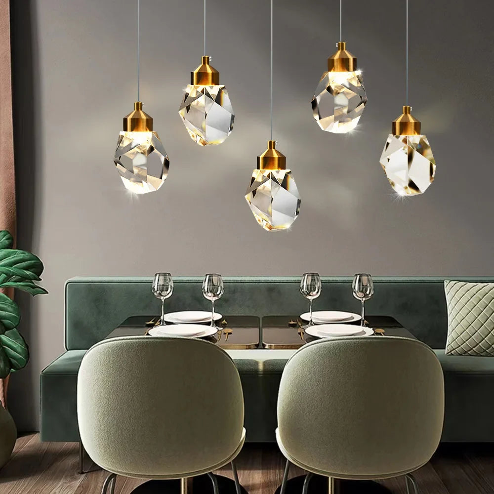 Geometric Crystal Hanging Fixture with Multi-Head Options for Dining Rooms & Entryways | Thomler