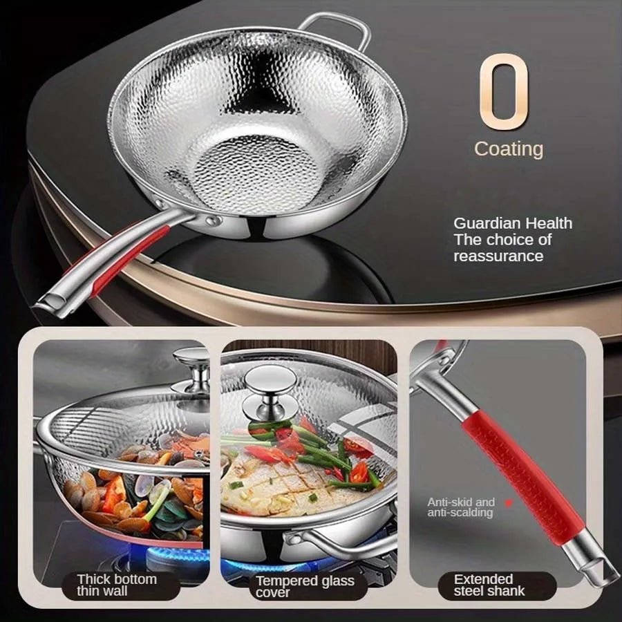 Wok Titanium 11.8 in Round Bottom Lightweight Kitchen Stir-Fry Pan Non-Stick Durable Cooking | Thomler